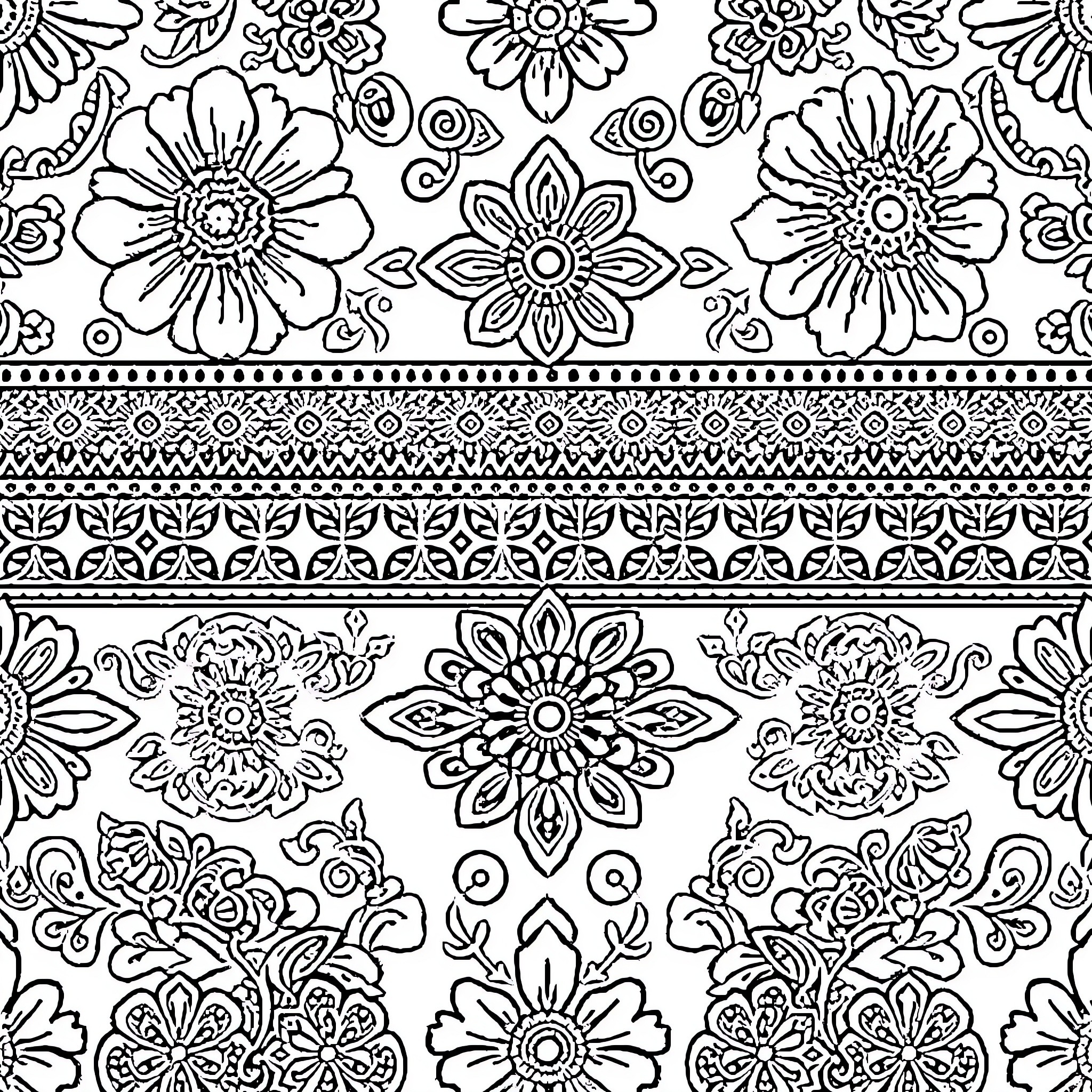 Nailong Intricate Floral Pattern Coloring Page (free black-and-white line drawing printable PDF for all, from beginners to advanced learners, including children, teens, adults, and seniors)