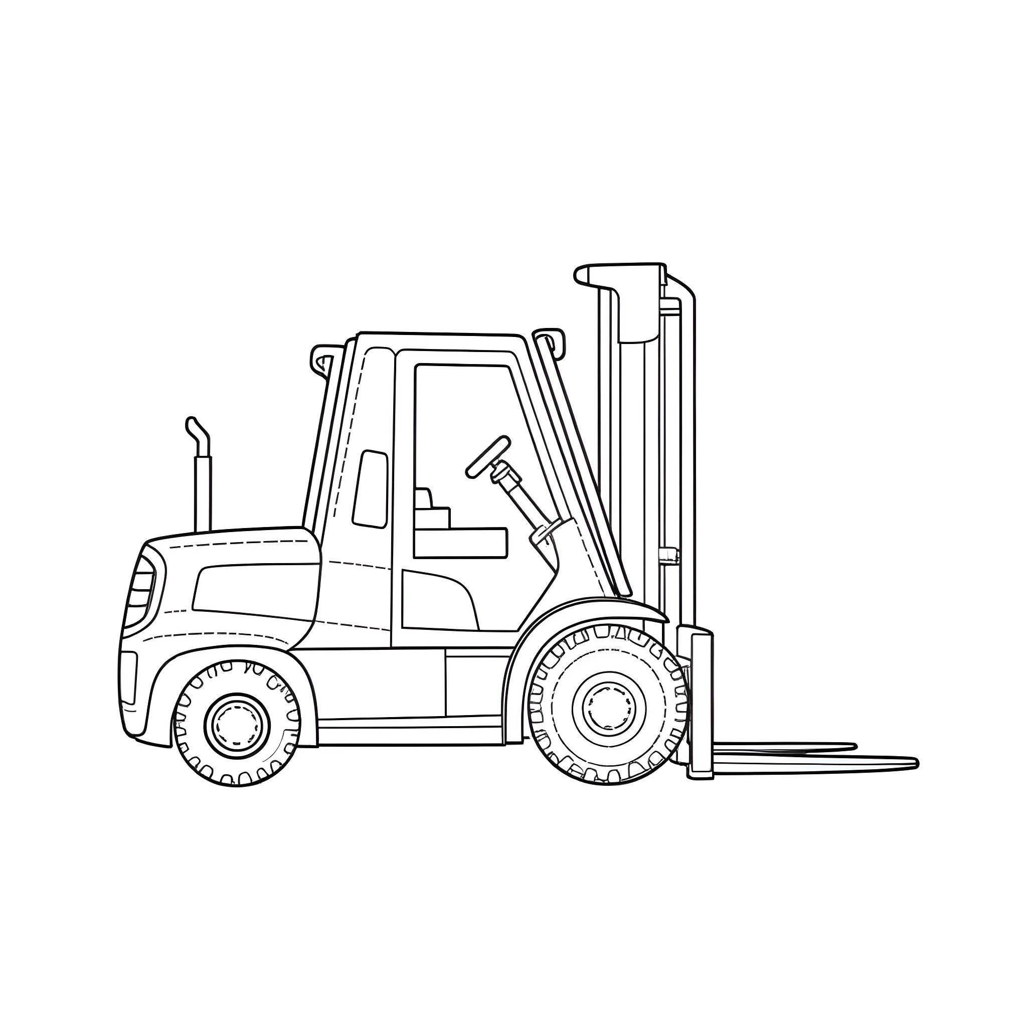 Forklift operating in a warehouse Coloring Page (free black-and-white line drawing printable PDF for all, from beginners to advanced learners, including children, teens, adults, and seniors)