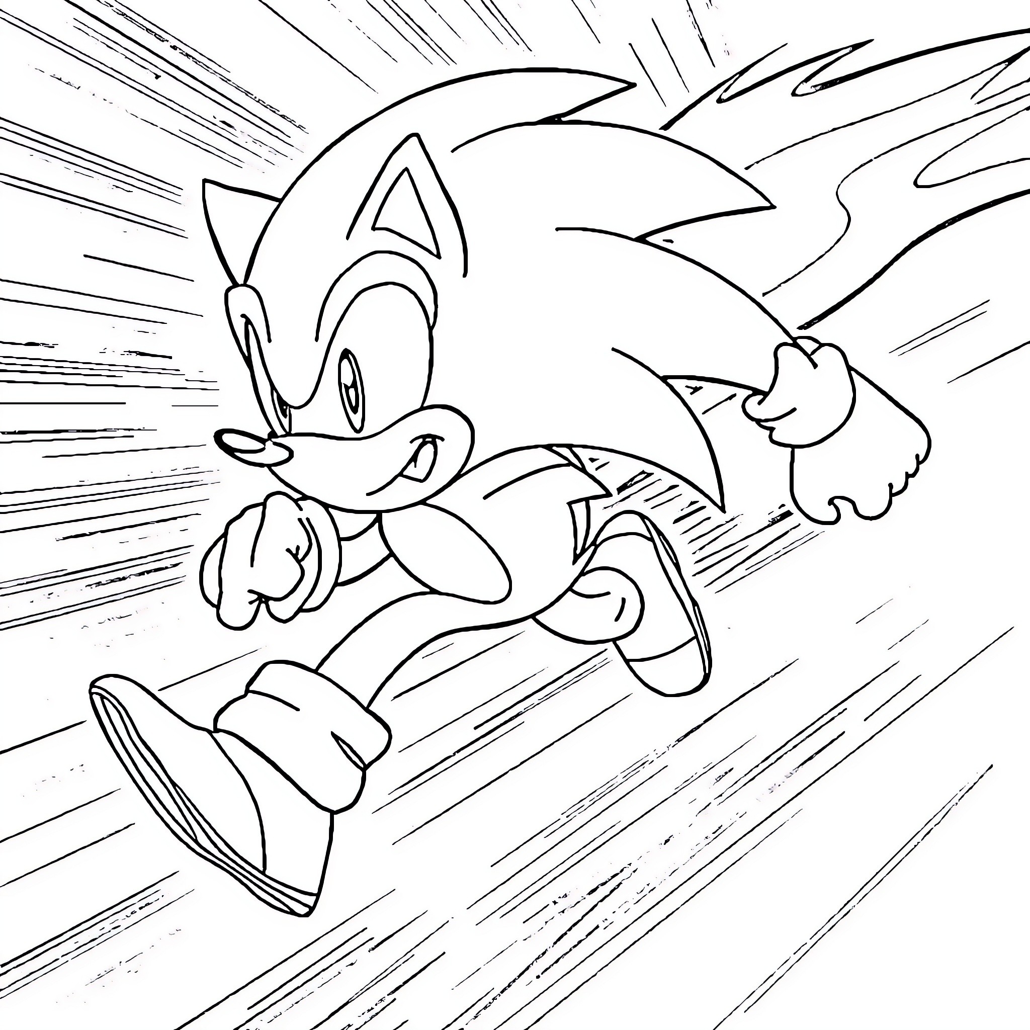 Sonic rushing forward with determination Coloring Page (free black-and-white line drawing printable PDF for all, from beginners to advanced learners, including children, teens, adults, and seniors)