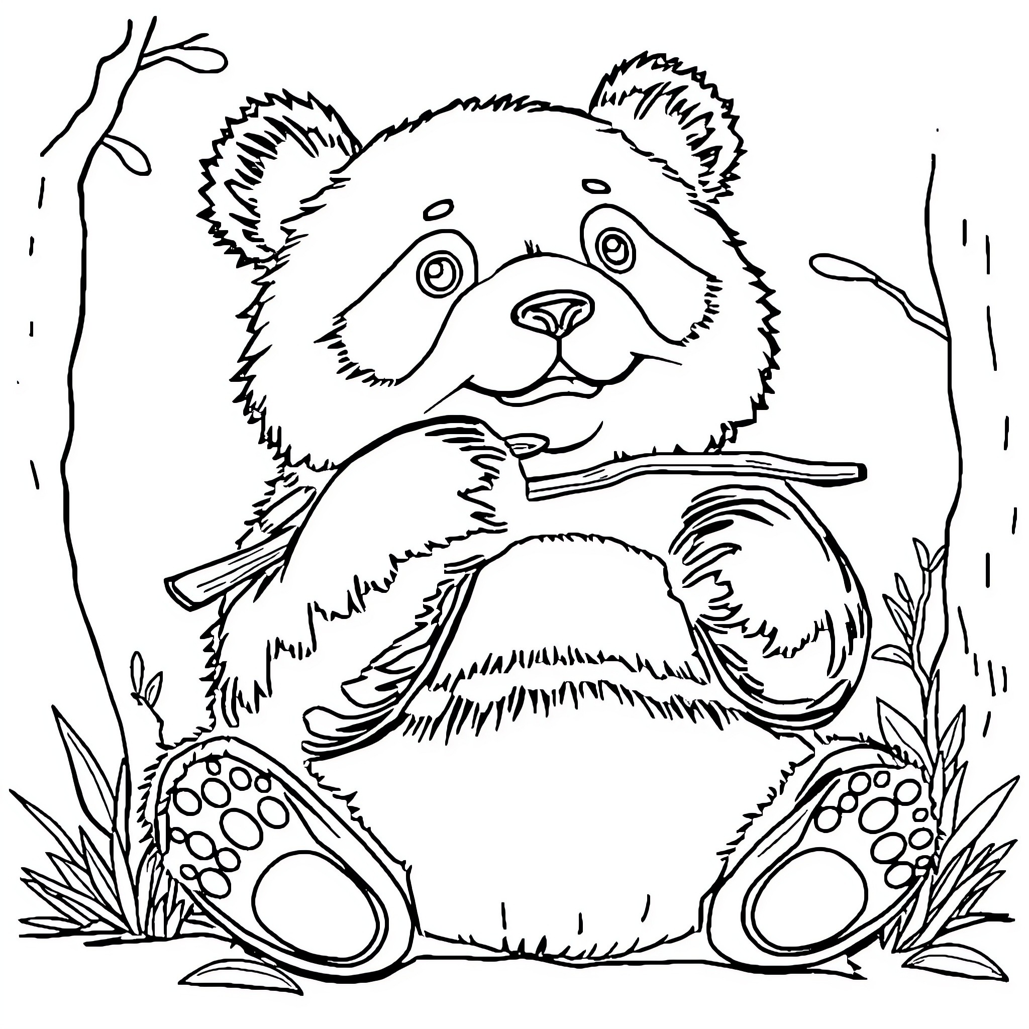 Panda enjoying nature in the wild Coloring Page (free black-and-white line drawing printable PDF for all, from beginners to advanced learners, including children, teens, adults, and seniors)