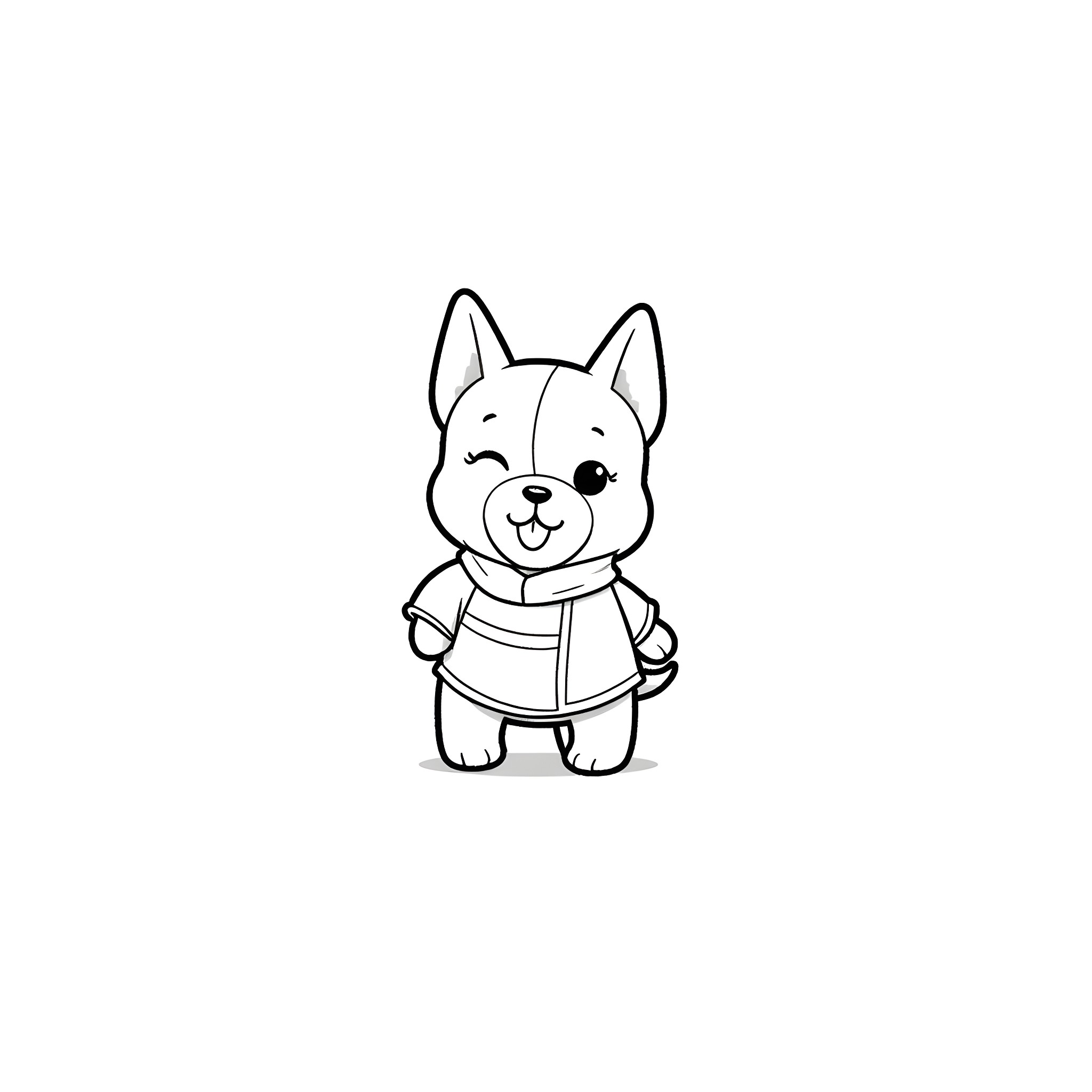 Bluey in a cozy winter outfit Coloring Page (free black-and-white line drawing printable PDF for all, from beginners to advanced learners, including children, teens, adults, and seniors)