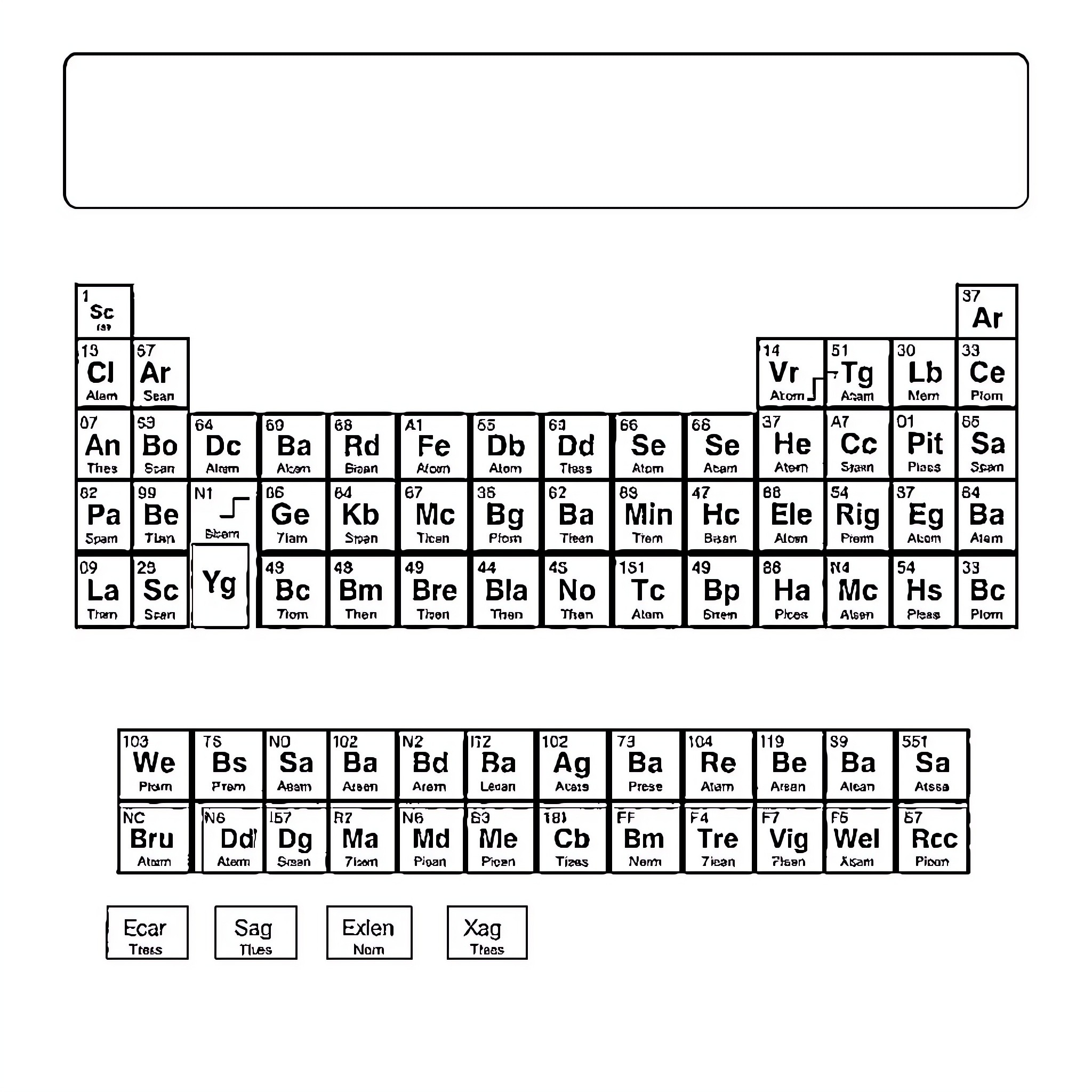 Periodic Table featuring elements in various scenes Coloring Page (free black-and-white line drawing printable PDF for all, from beginners to advanced learners, including children, teens, adults, and seniors)