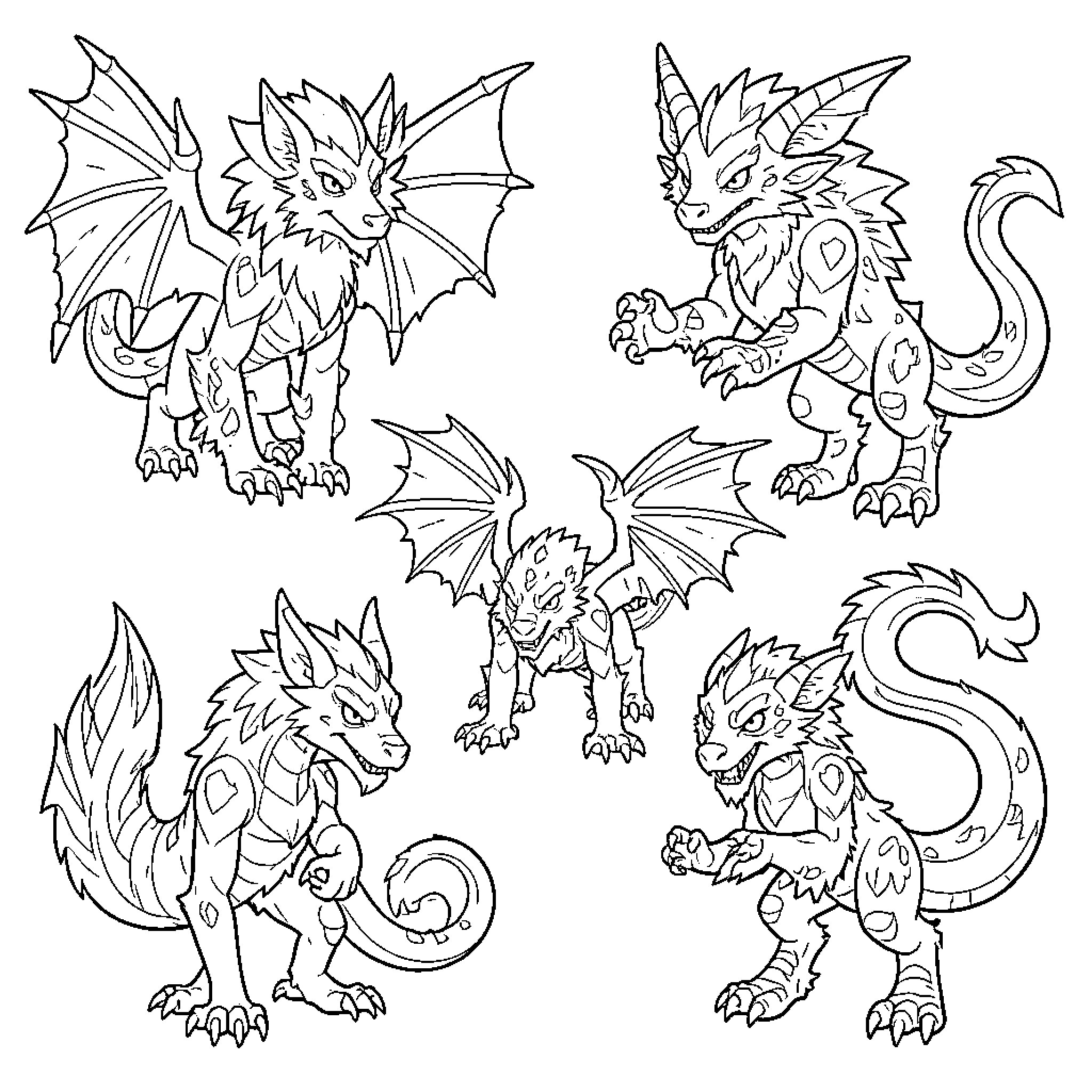 Legendary Fantastical Creatures in Detailed Illustrations Coloring Page (free black-and-white line drawing printable PDF for all, from beginners to advanced learners, including children, teens, adults, and seniors)