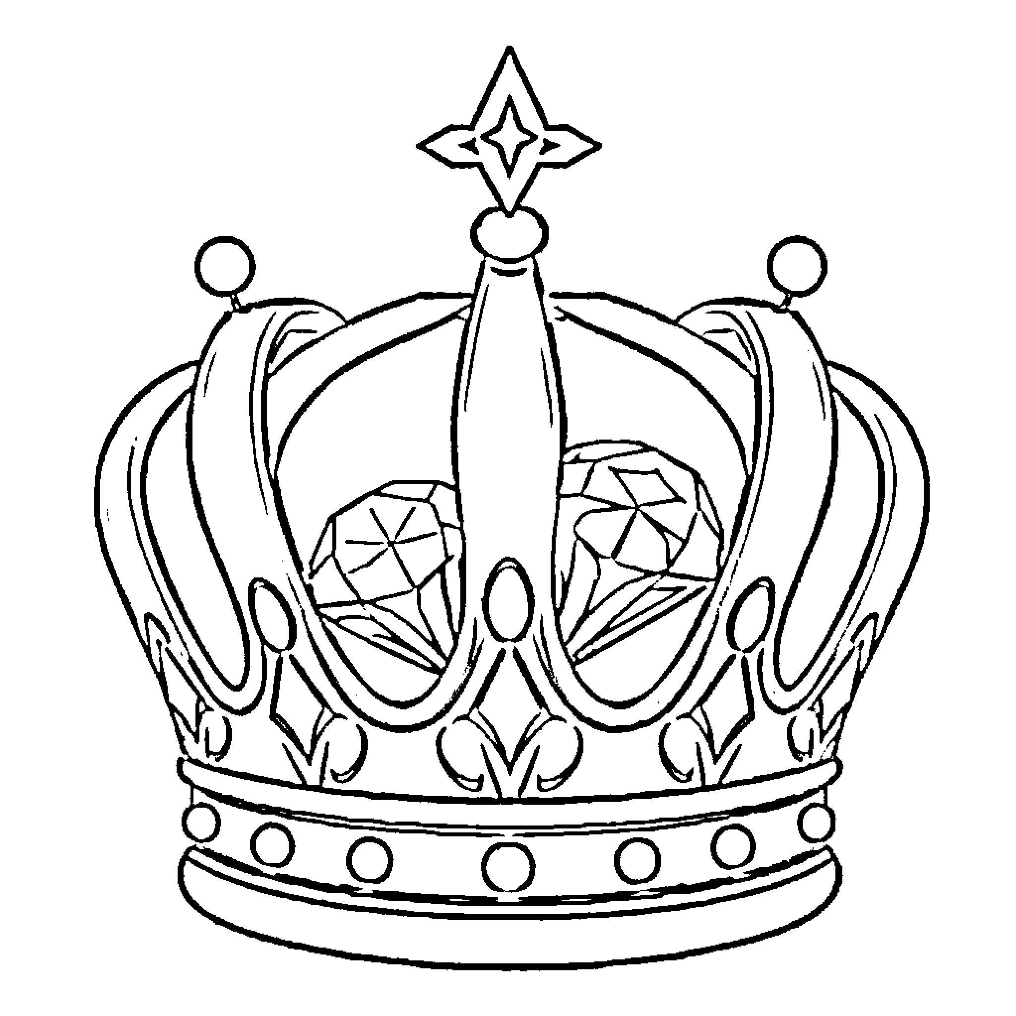 Diamond Crown with Ornate Design Coloring Page (free black-and-white line drawing printable PDF for all, from beginners to advanced learners, including children, teens, adults, and seniors)