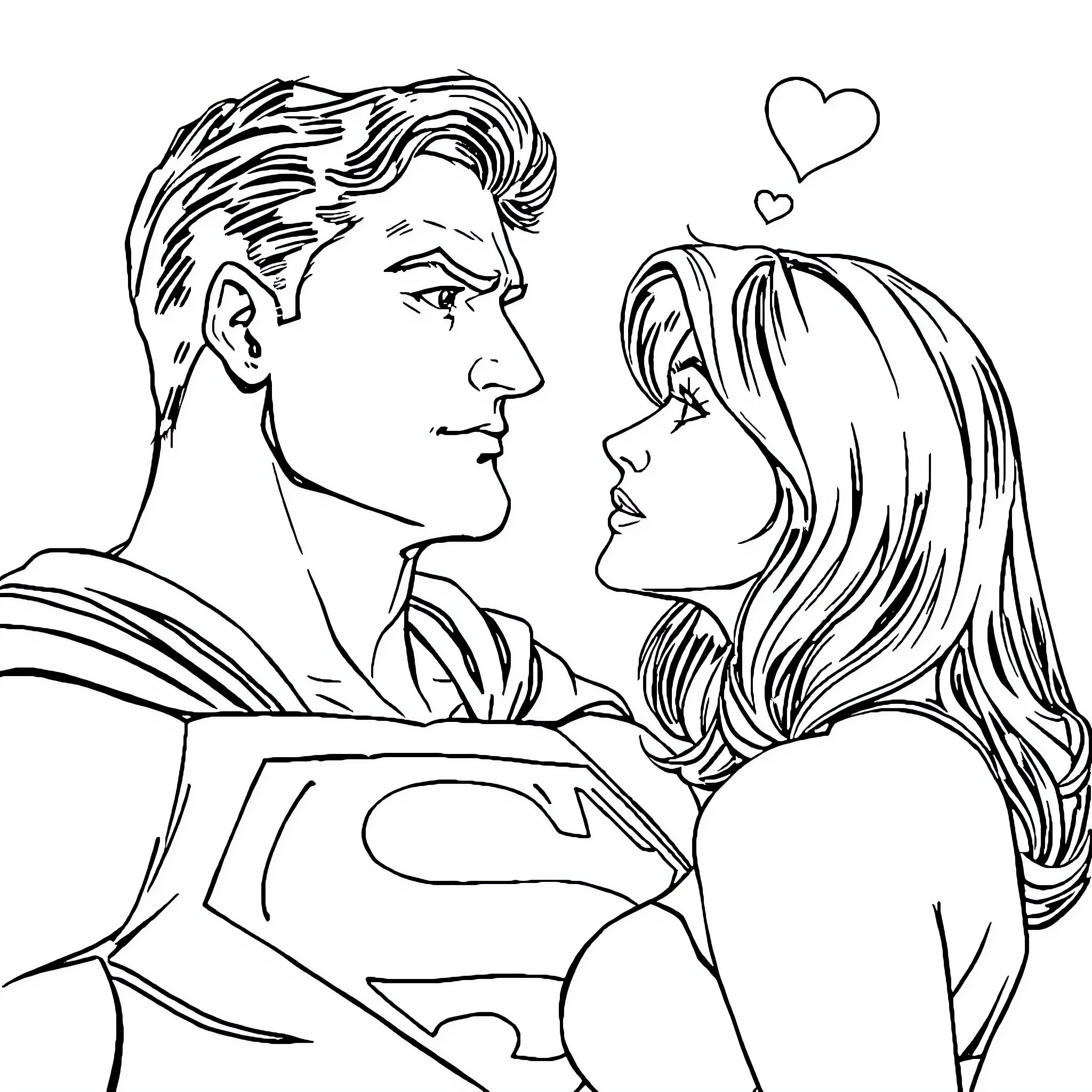 Superman's romantic encounter with a woman Coloring Page (free black-and-white line drawing printable PDF for all, from beginners to advanced learners, including children, teens, adults, and seniors)