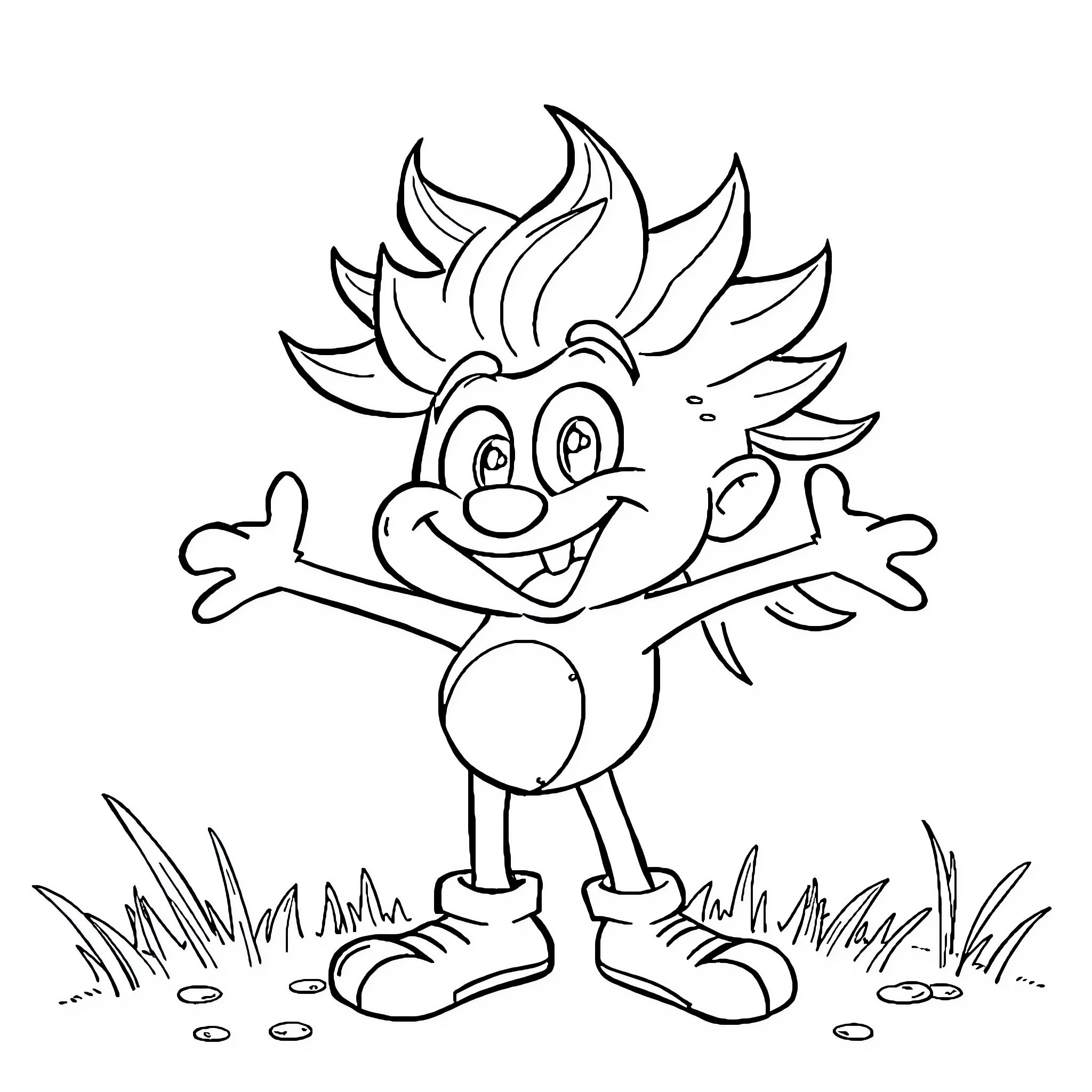 Sprunky character with happy expression and playful pose Coloring Page (free black-and-white line drawing printable PDF for all, from beginners to advanced learners, including children, teens, adults, and seniors)