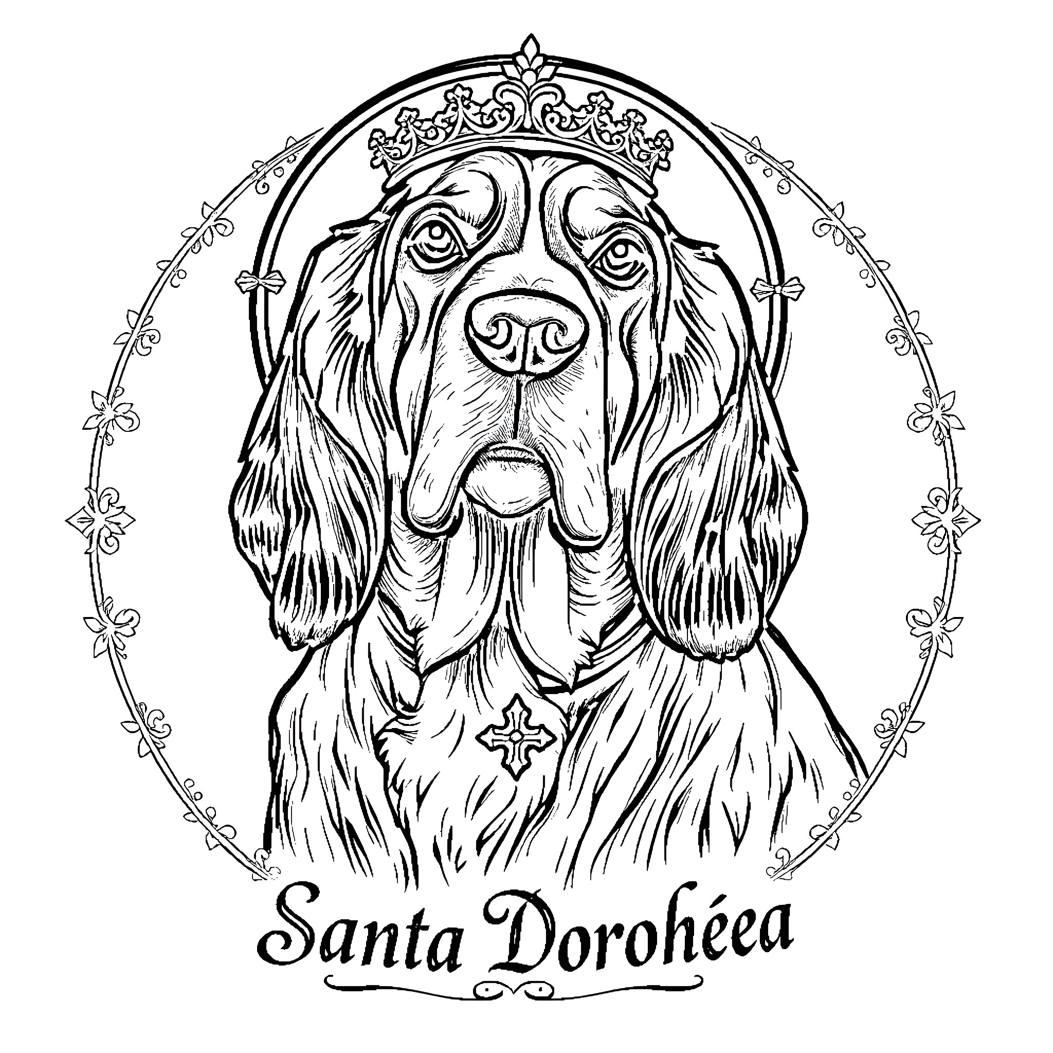 Basset Hound with a regal appearance Coloring Page (free black-and-white line drawing printable PDF for all, from beginners to advanced learners, including children, teens, adults, and seniors)