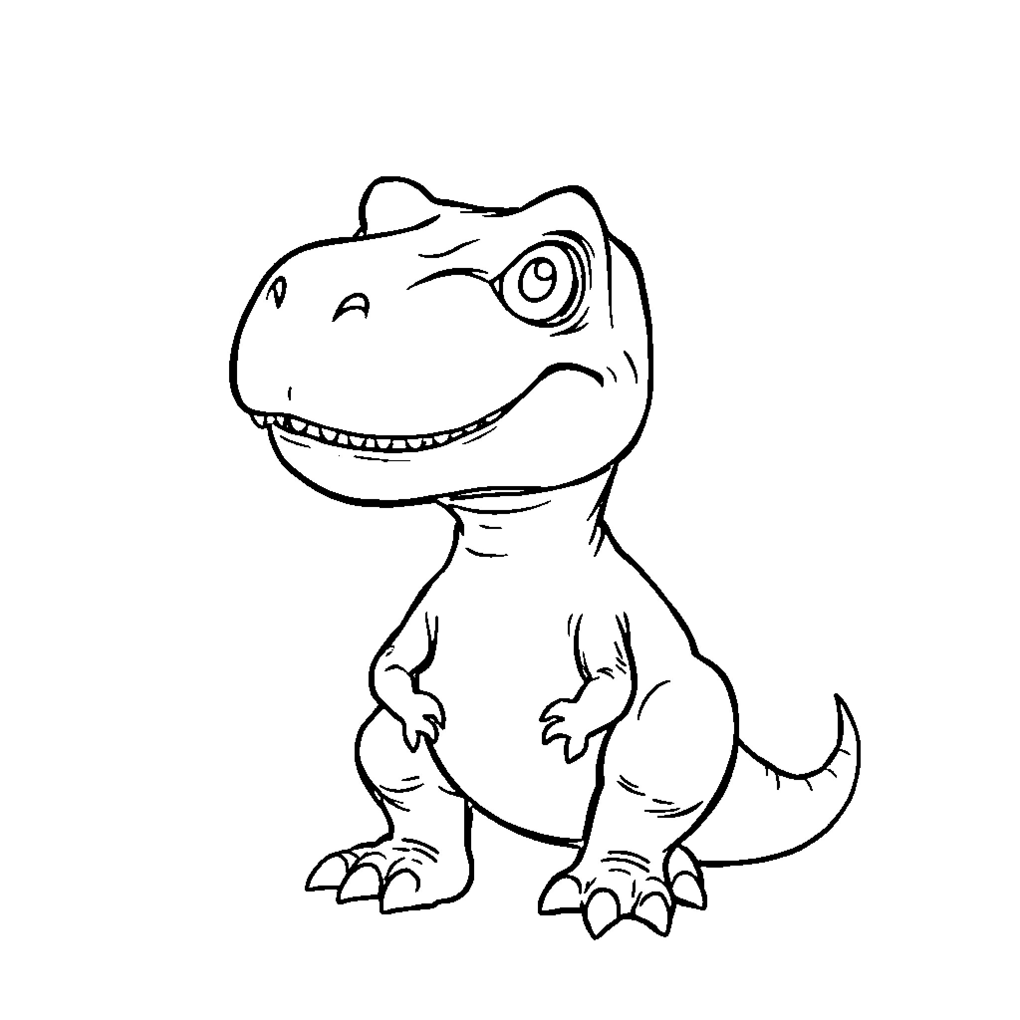 T-Rex enjoying a playful moment Coloring Page (free black-and-white line drawing printable PDF for all, from beginners to advanced learners, including children, teens, adults, and seniors)