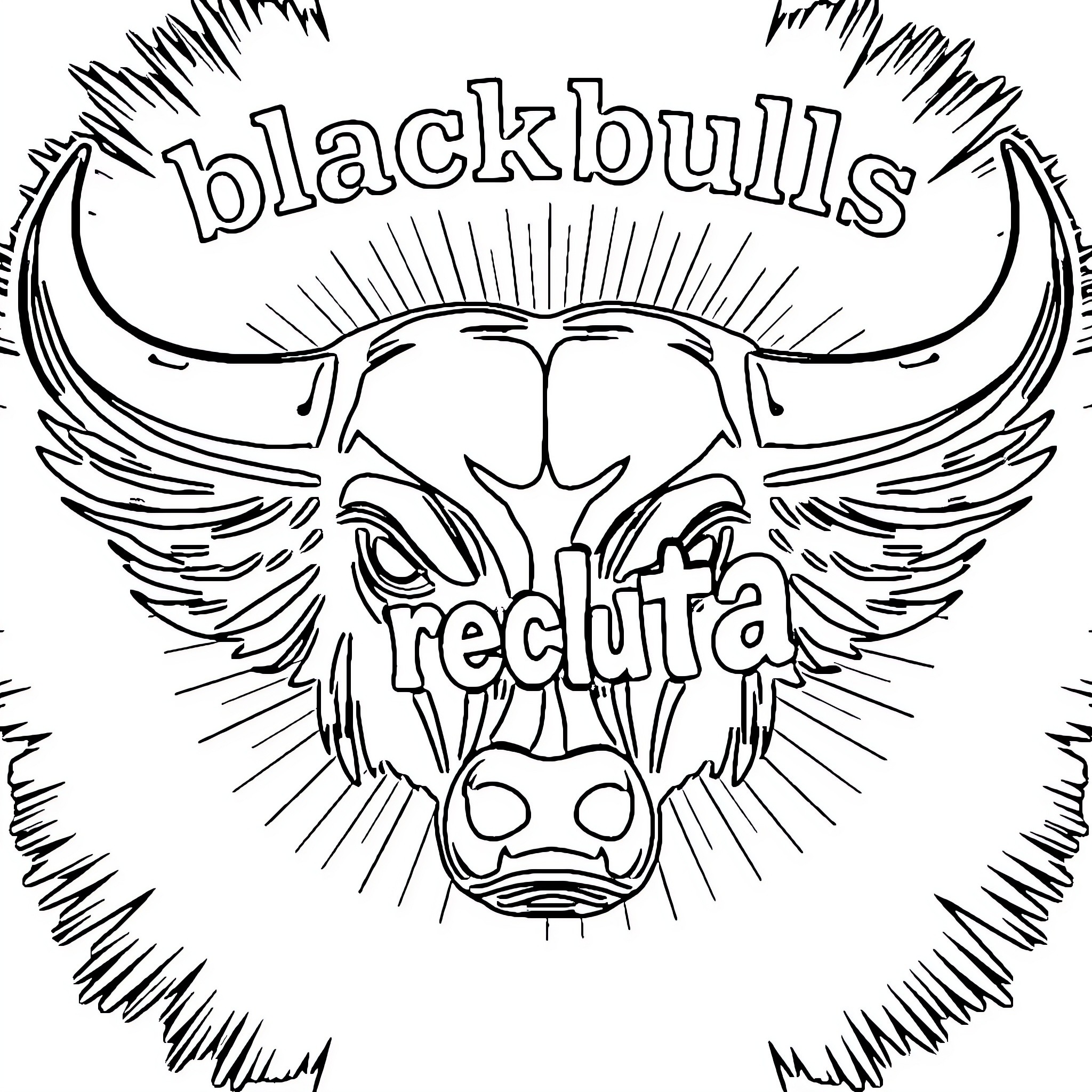 Blackbulls reckuta with ferocious expression Coloring Page (free black-and-white line drawing printable PDF for all, from beginners to advanced learners, including children, teens, adults, and seniors)