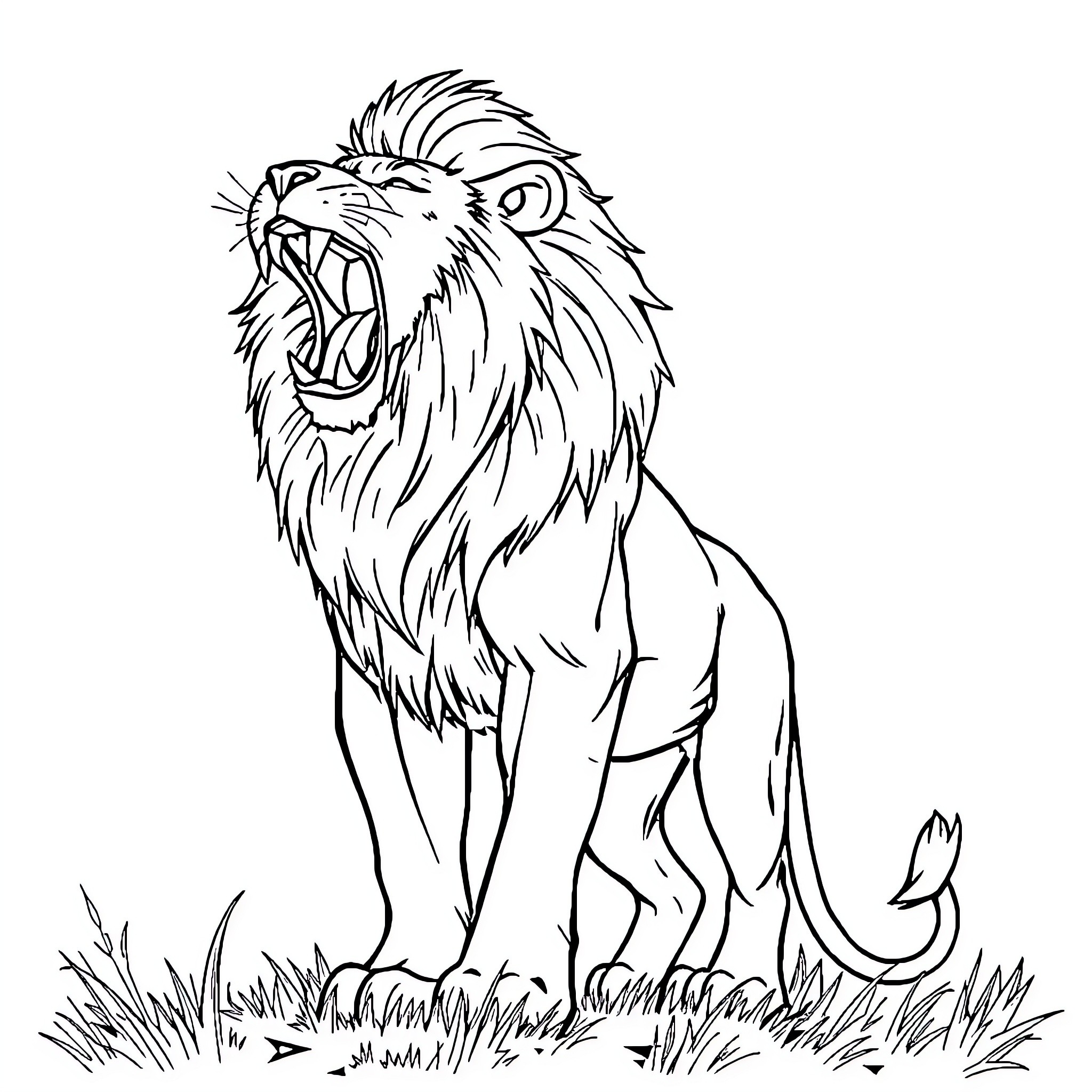 Lion roaring with fierce expression Coloring Page (free black-and-white line drawing printable PDF for all, from beginners to advanced learners, including children, teens, adults, and seniors)