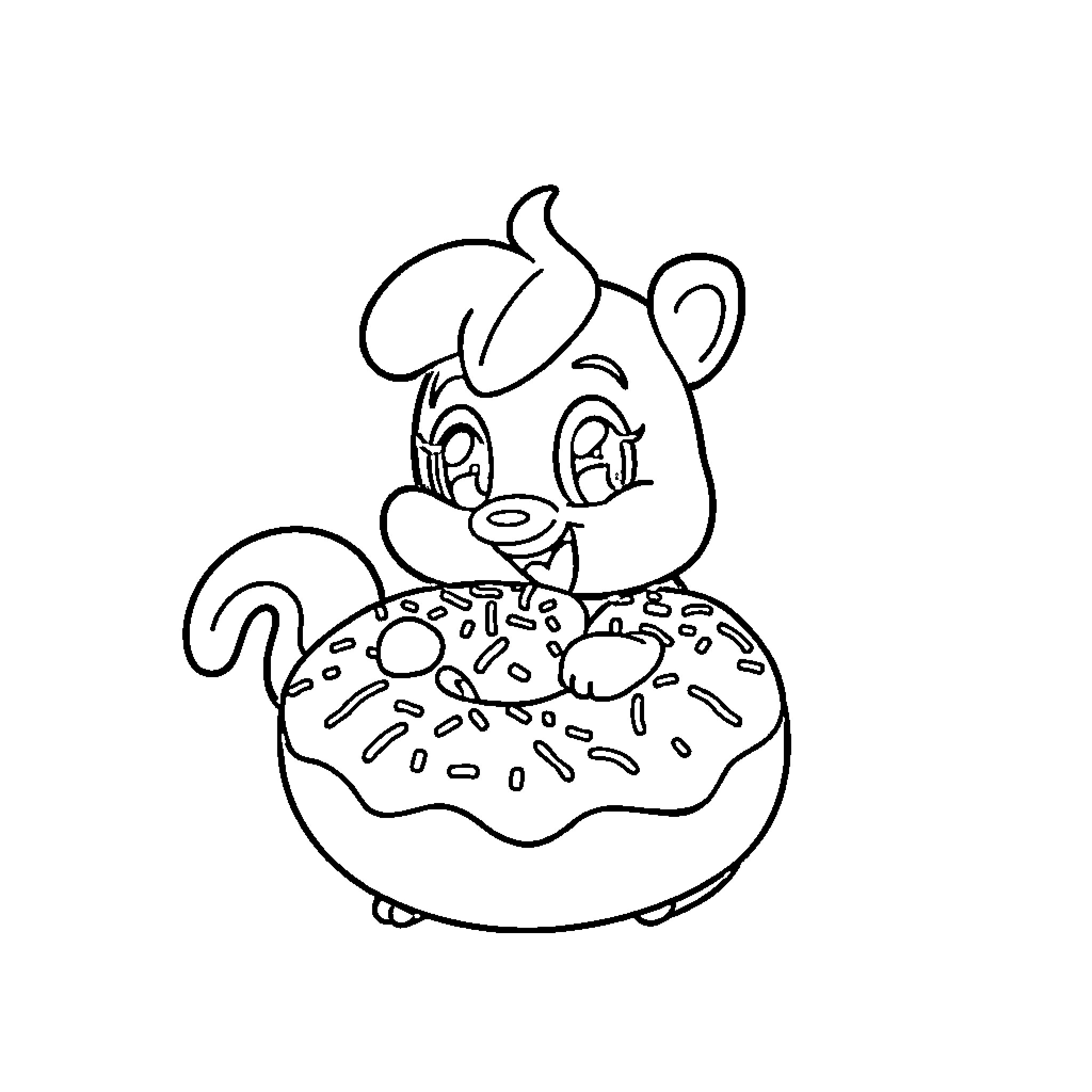 Sprunki's Delicious Doughnut Delight Coloring Page (free black-and-white line drawing printable PDF for all, from beginners to advanced learners, including children, teens, adults, and seniors)