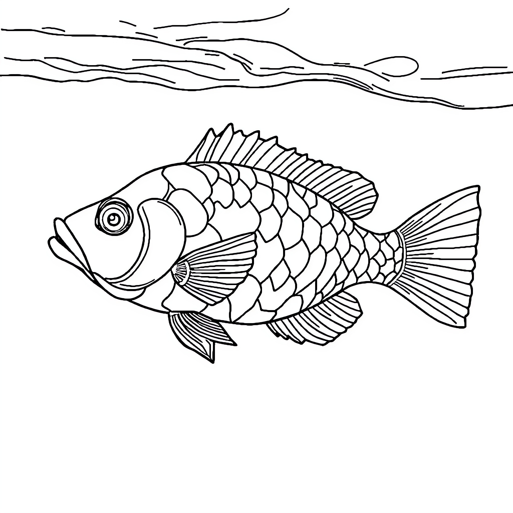 Fish swimming in the sea Coloring Page (free black-and-white line drawing printable PDF for all, from beginners to advanced learners, including children, teens, adults, and seniors)