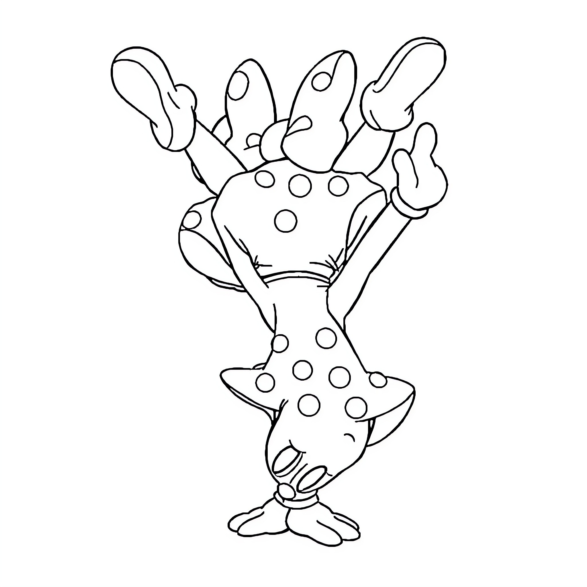 Minnie Mouse in a Playful Pose Coloring Page (free black-and-white line drawing printable PDF for all, from beginners to advanced learners, including children, teens, adults, and seniors)