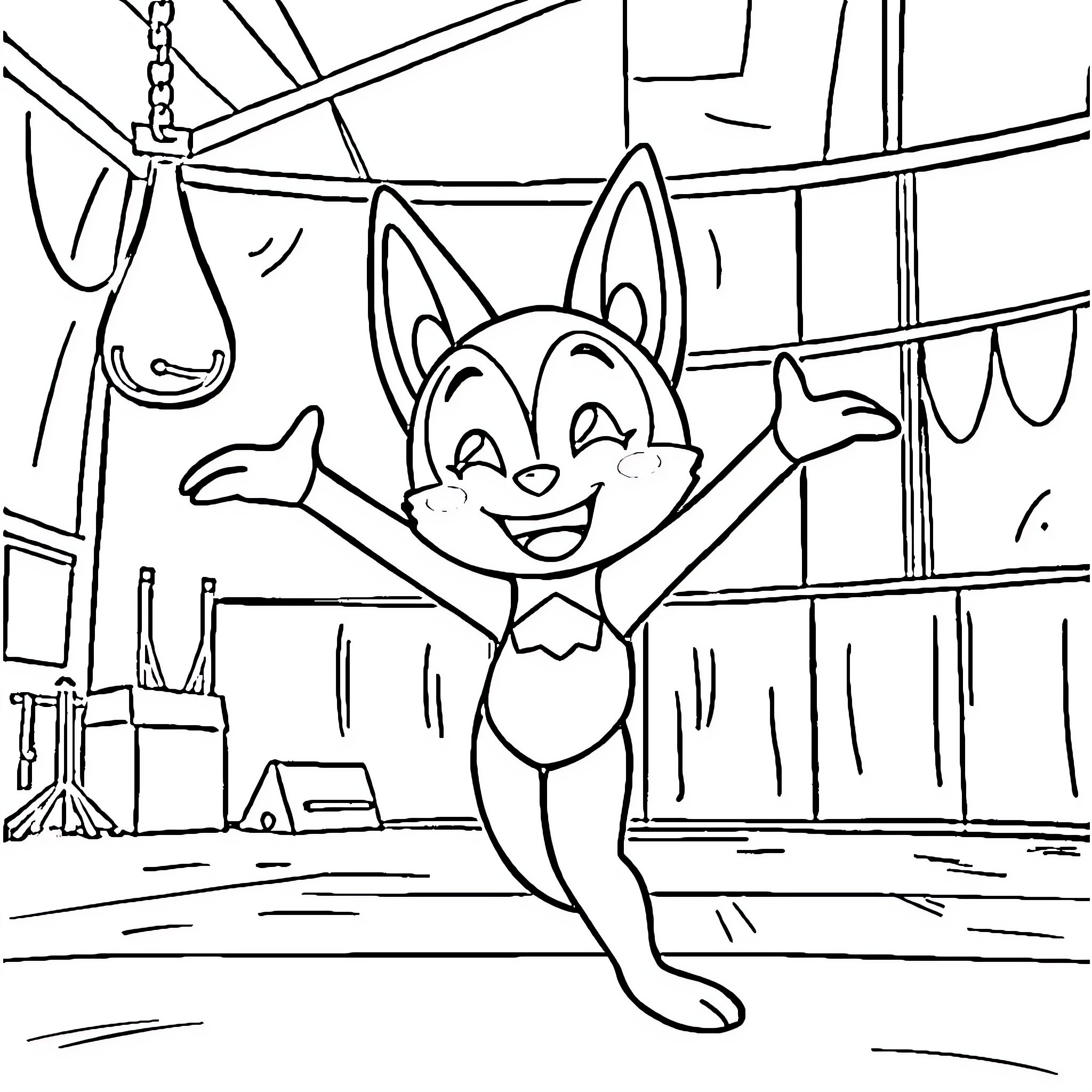 Kuromi enjoying a happy circus performance Coloring Page (free black-and-white line drawing printable PDF for all, from beginners to advanced learners, including children, teens, adults, and seniors)