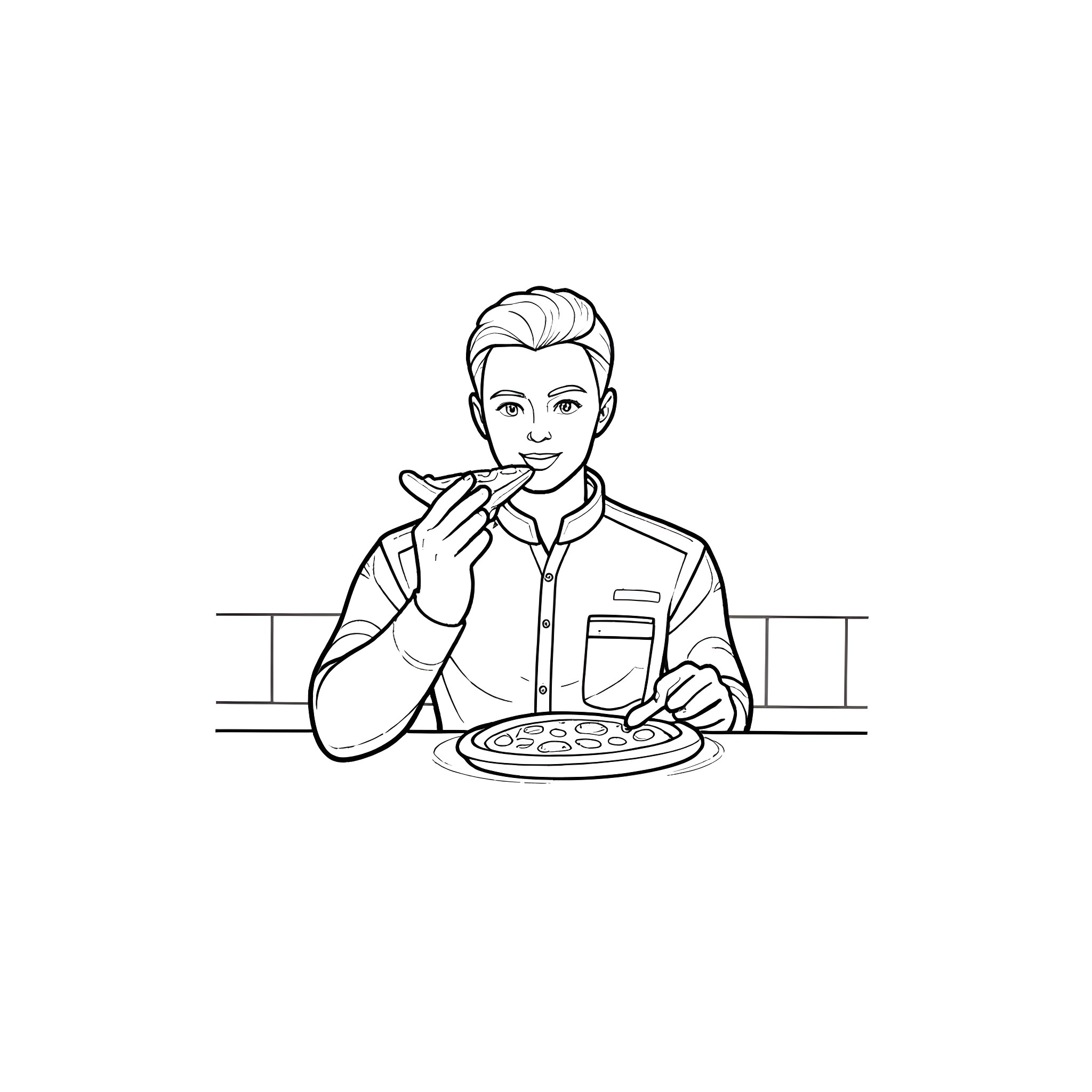 Commander Ryker enjoying a meal Coloring Page (free black-and-white line drawing printable PDF for all, from beginners to advanced learners, including children, teens, adults, and seniors)