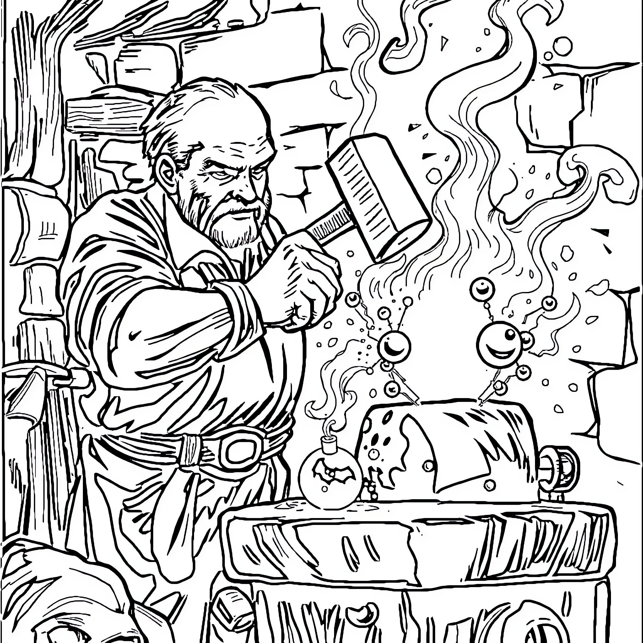 Blacksmith Forging Metal with Intense Focus Coloring Page (free black-and-white line drawing printable PDF for all, from beginners to advanced learners, including children, teens, adults, and seniors)