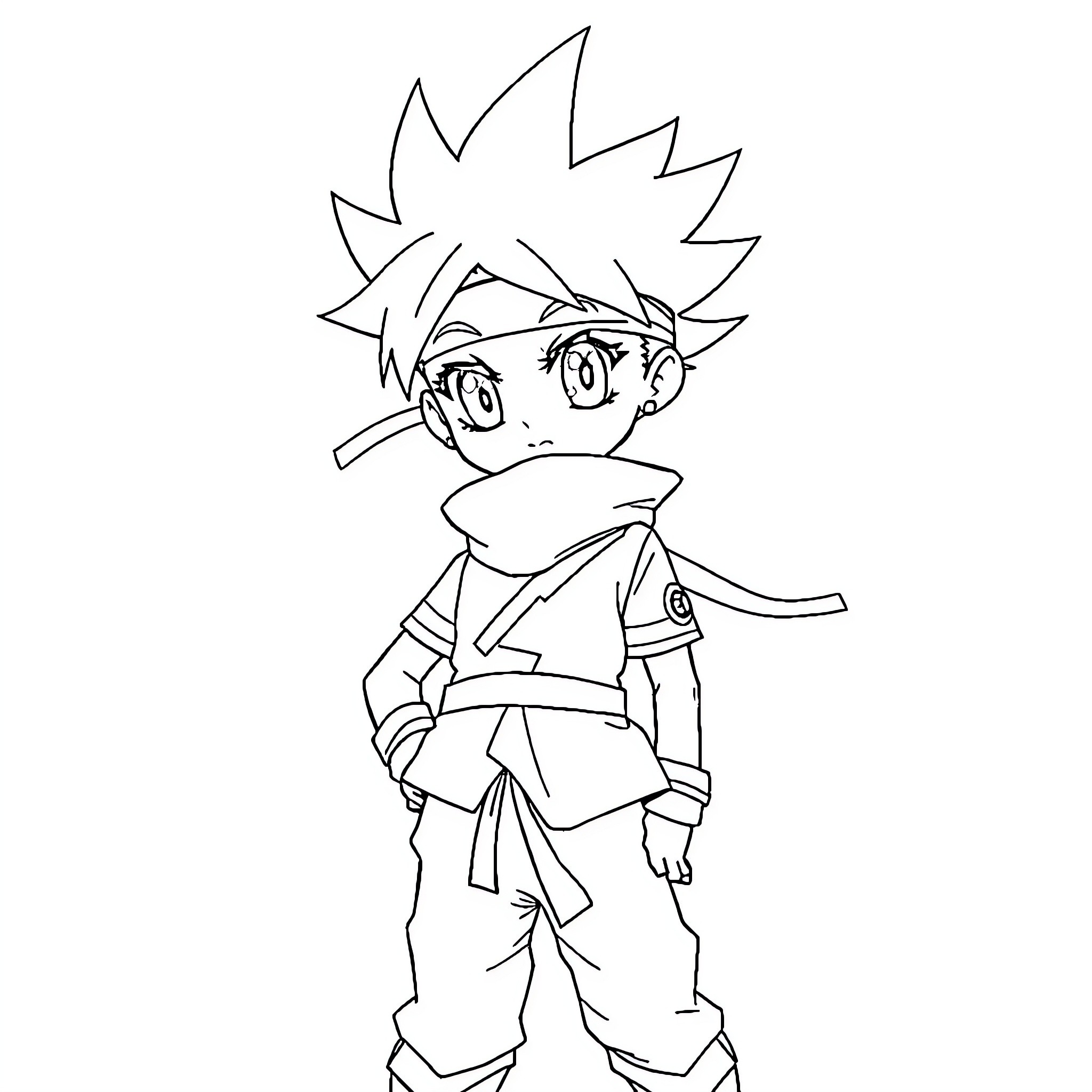 Spike Sakura Anime Character in Casual Outfit Coloring Page (free black-and-white line drawing printable PDF for all, from beginners to advanced learners, including children, teens, adults, and seniors)