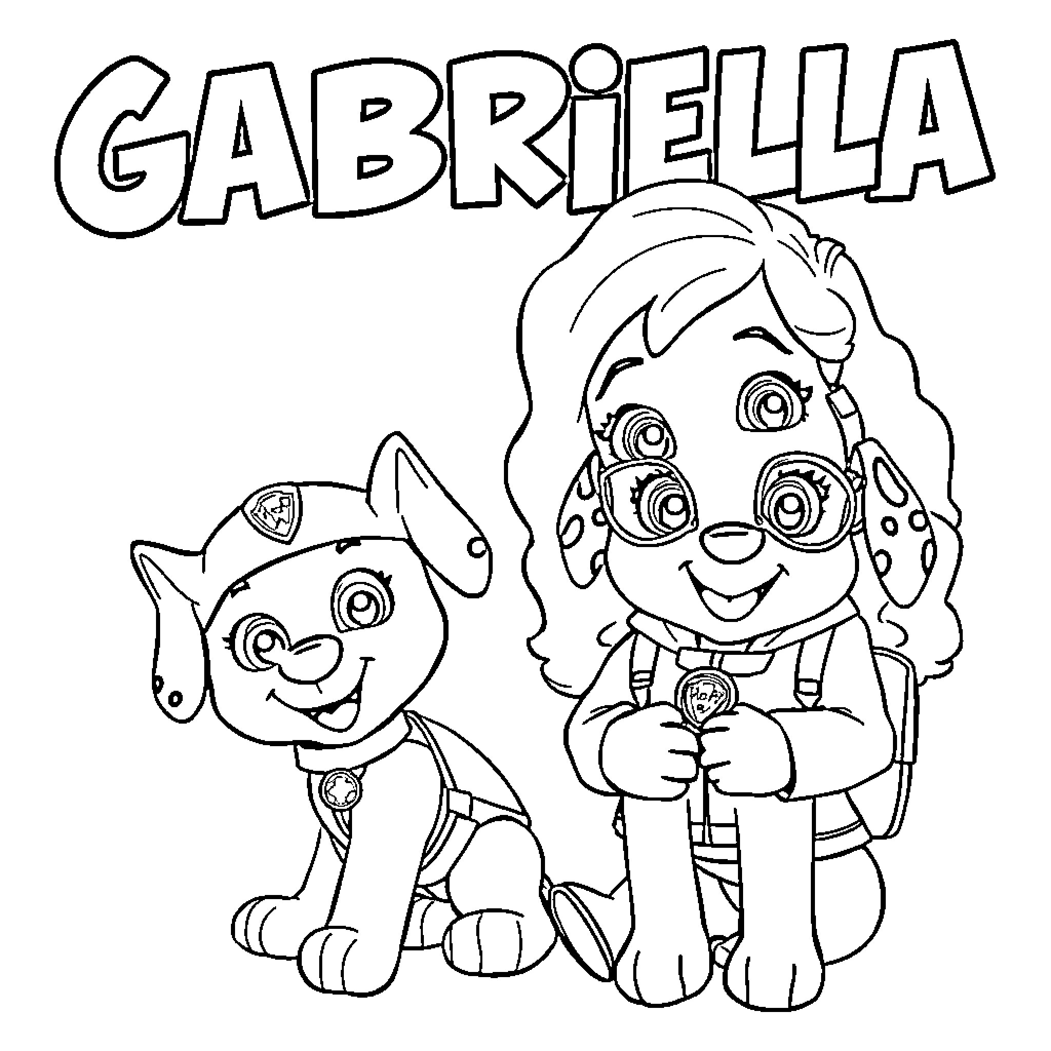 Girl and her loyal companion in action Coloring Page (free black-and-white line drawing printable PDF for all, from beginners to advanced learners, including children, teens, adults, and seniors)