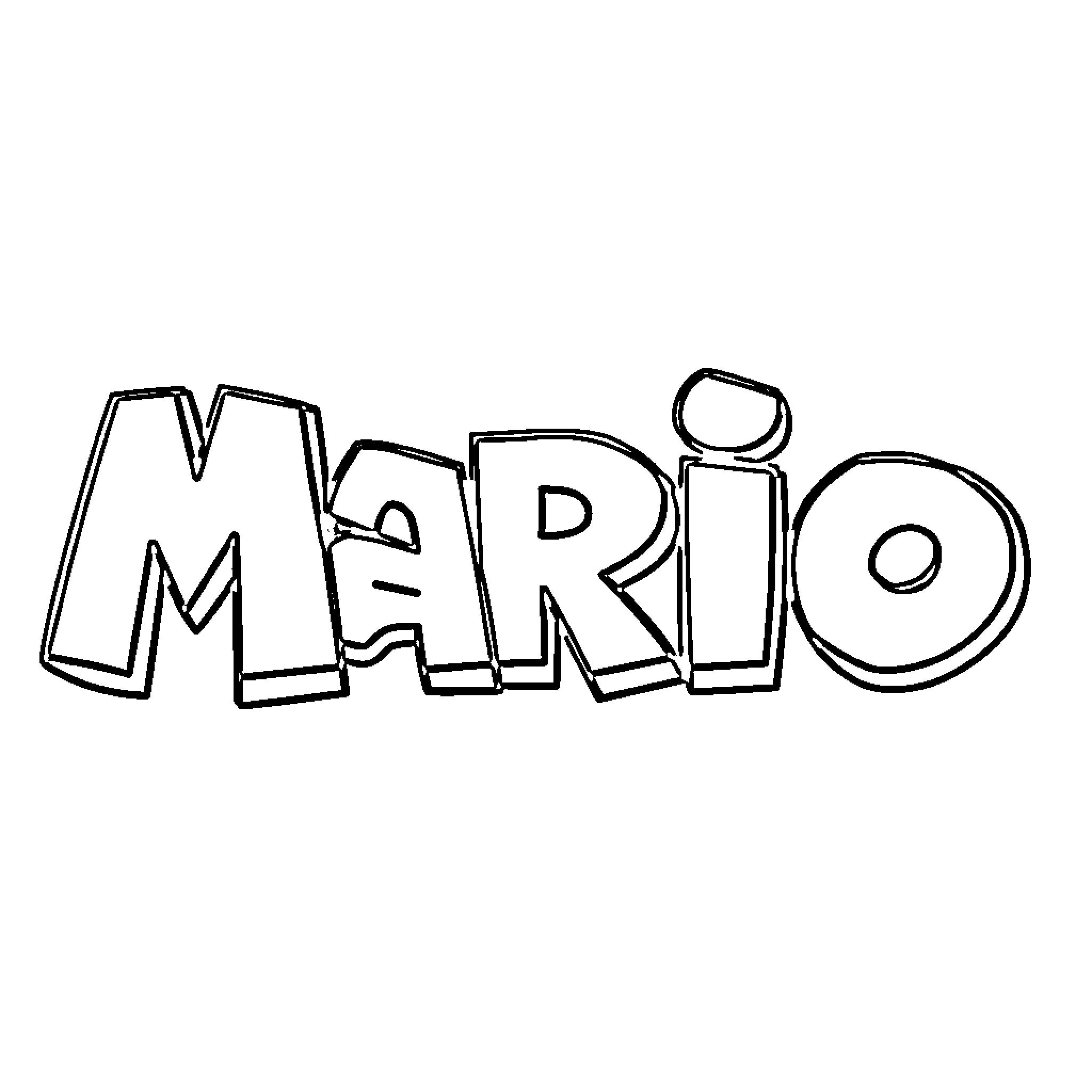 Mario Name in Simple Outline Coloring Page (free black-and-white line drawing printable PDF for all, from beginners to advanced learners, including children, teens, adults, and seniors)