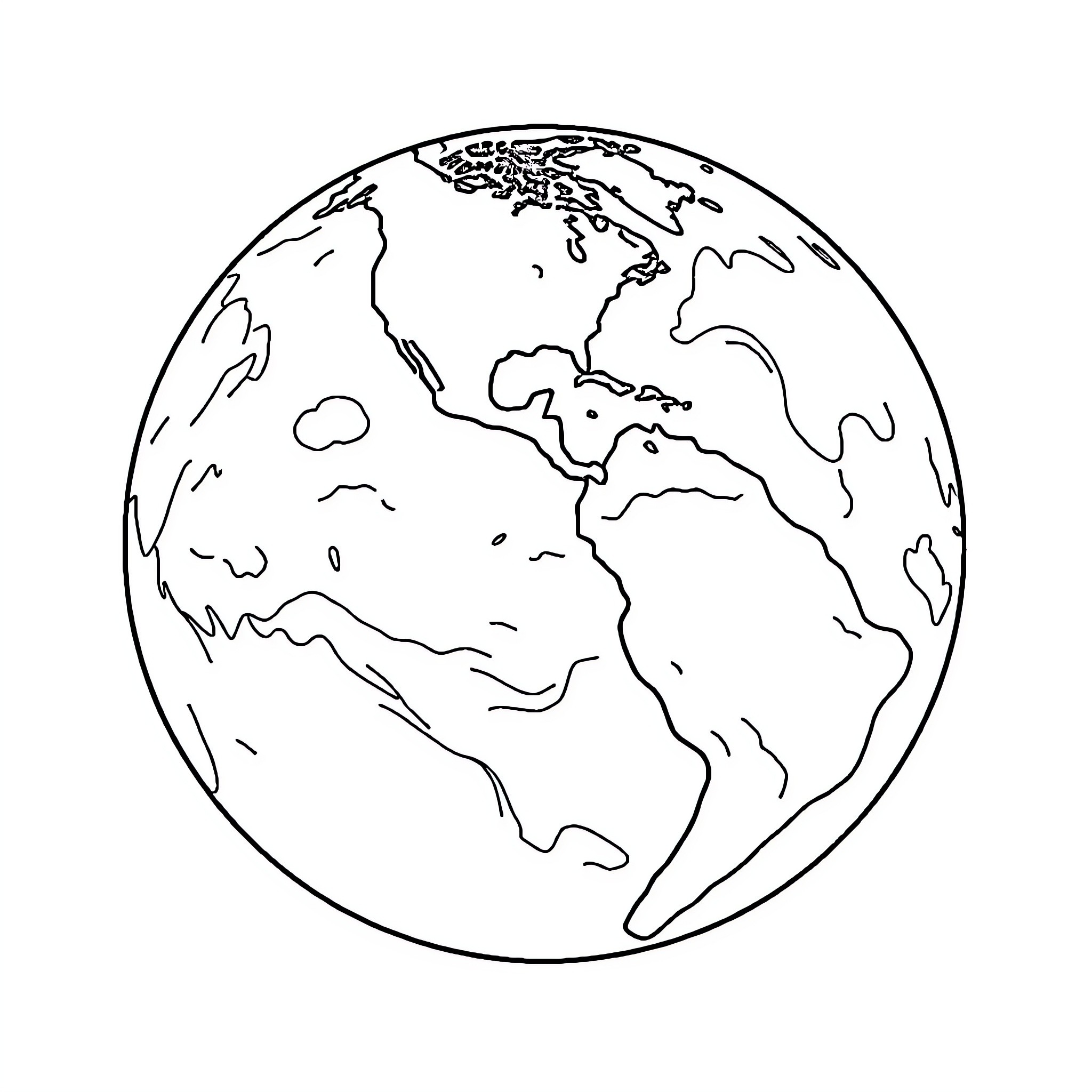 Planet Earth in Outline Coloring Page (free black-and-white line drawing printable PDF for all, from beginners to advanced learners, including children, teens, adults, and seniors)