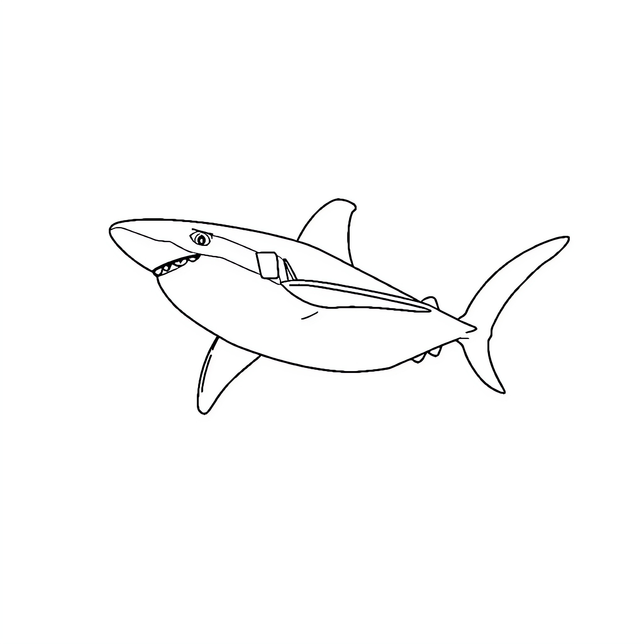 Shark swimming in the ocean Coloring Page (free black-and-white line drawing printable PDF for all, from beginners to advanced learners, including children, teens, adults, and seniors)