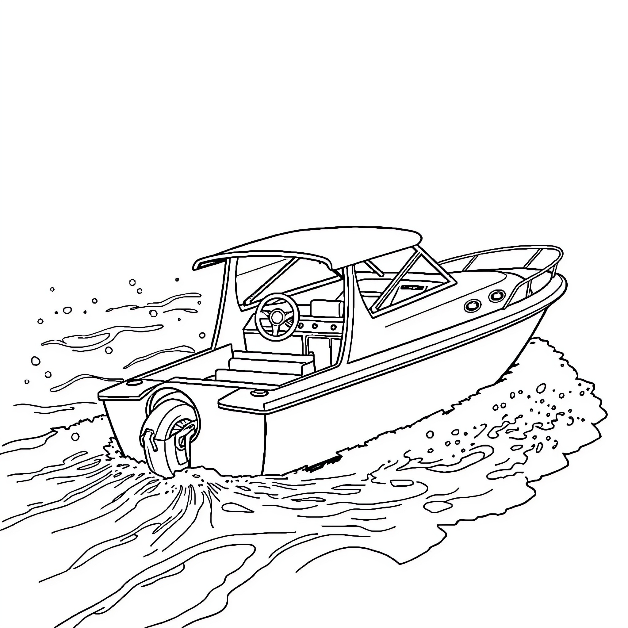 Boat speeding through choppy waves Coloring Page (free black-and-white line drawing printable PDF for all, from beginners to advanced learners, including children, teens, adults, and seniors)