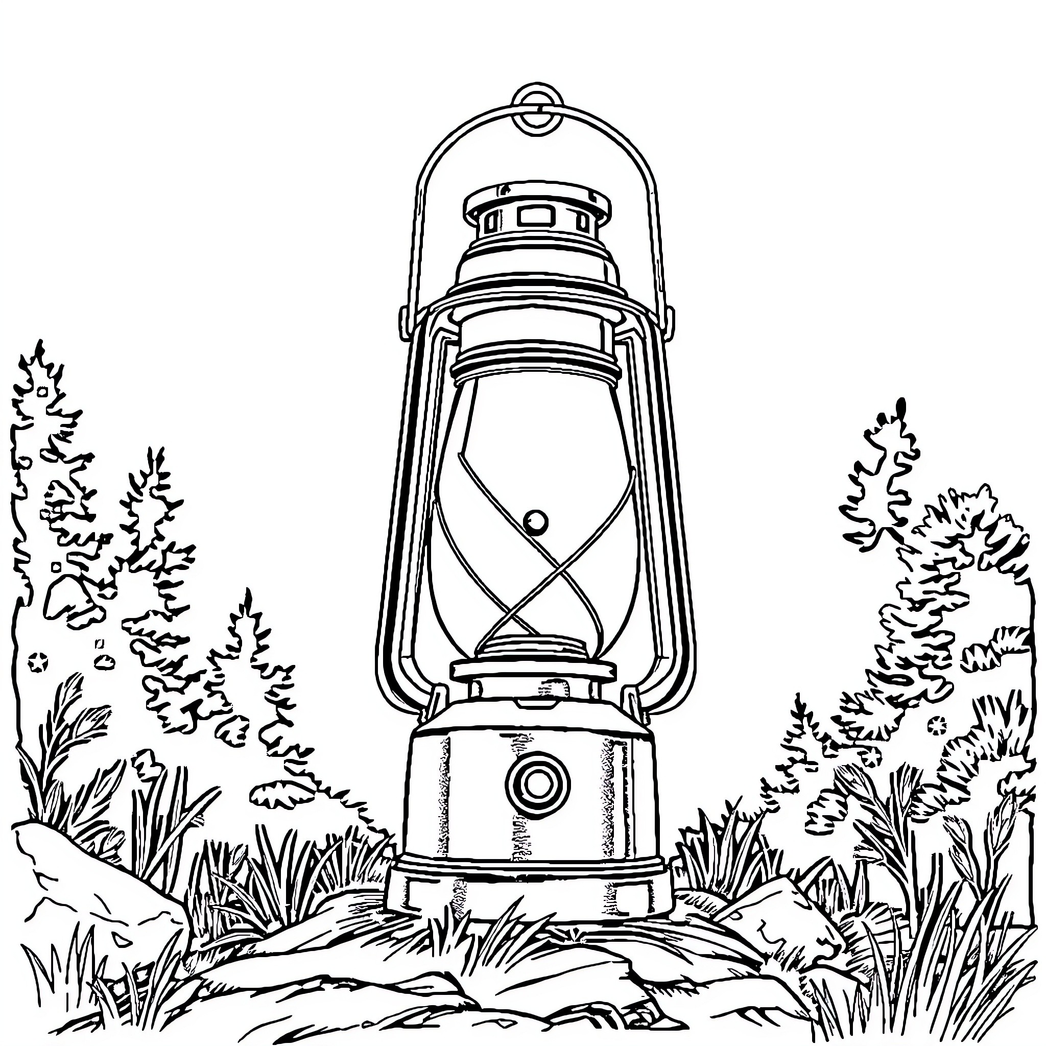 Lantern lighting up the wilderness Coloring Page (free black-and-white line drawing printable PDF for all, from beginners to advanced learners, including children, teens, adults, and seniors)