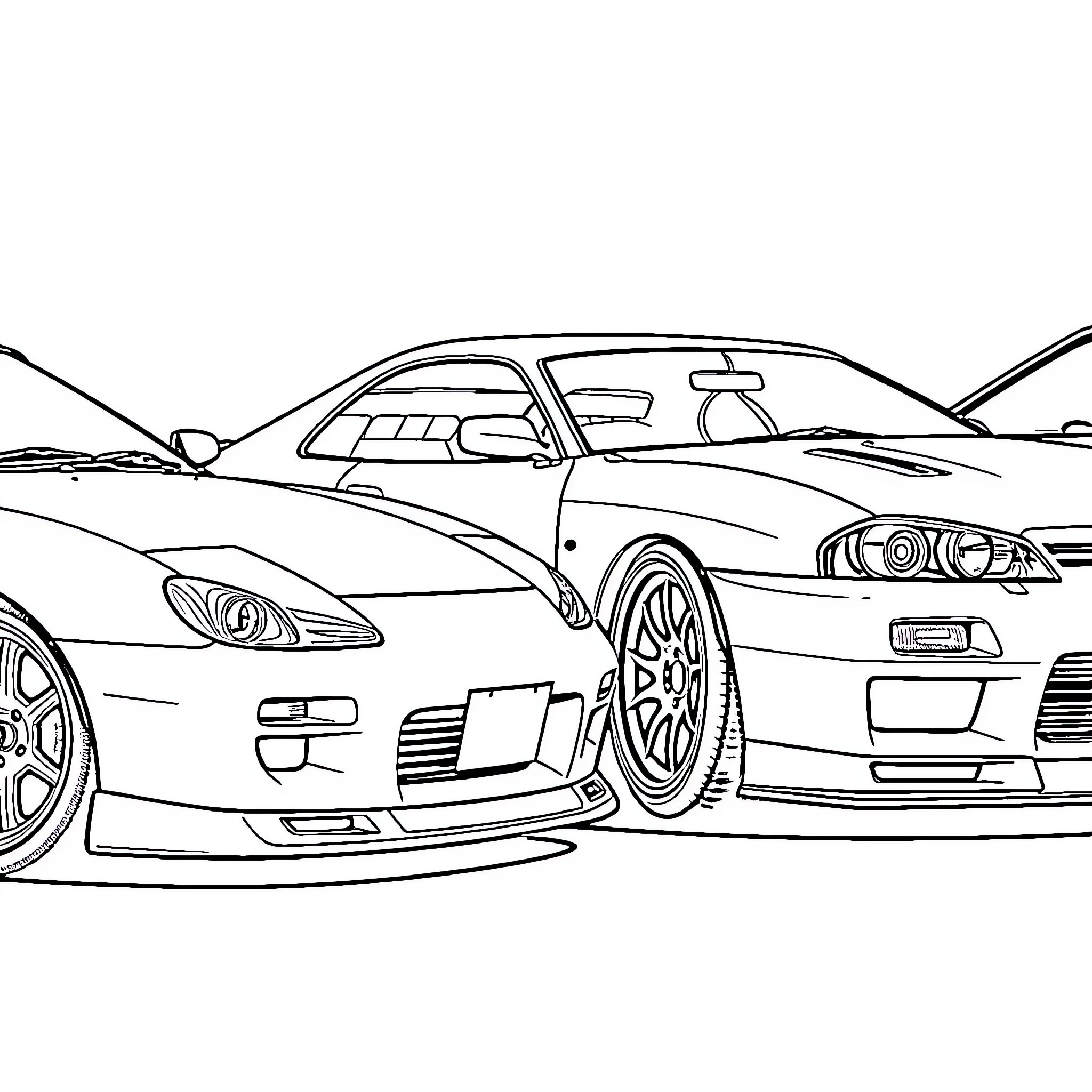 Car speeding on the highway Coloring Page (free black-and-white line drawing printable PDF for all, from beginners to advanced learners, including children, teens, adults, and seniors)