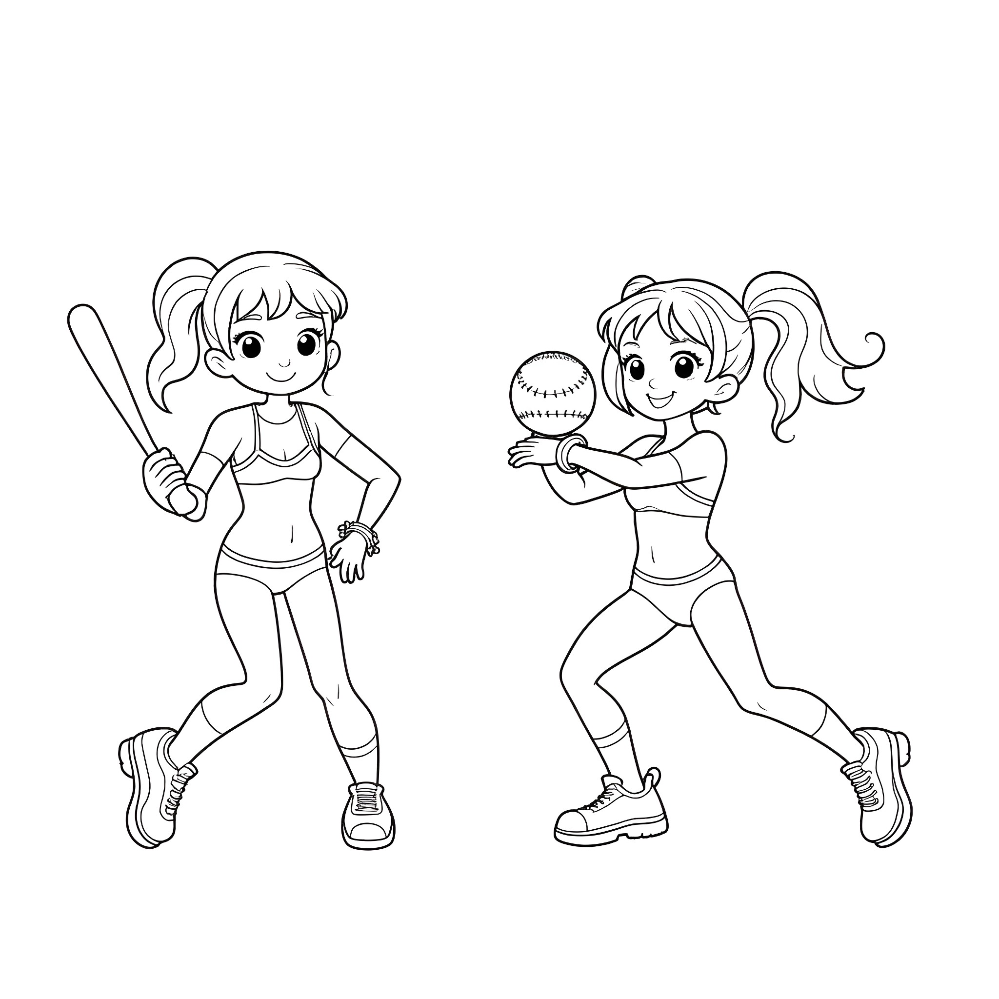 Lum and friends enjoying active outdoor activities Coloring Page (free black-and-white line drawing printable PDF for all, from beginners to advanced learners, including children, teens, adults, and seniors)