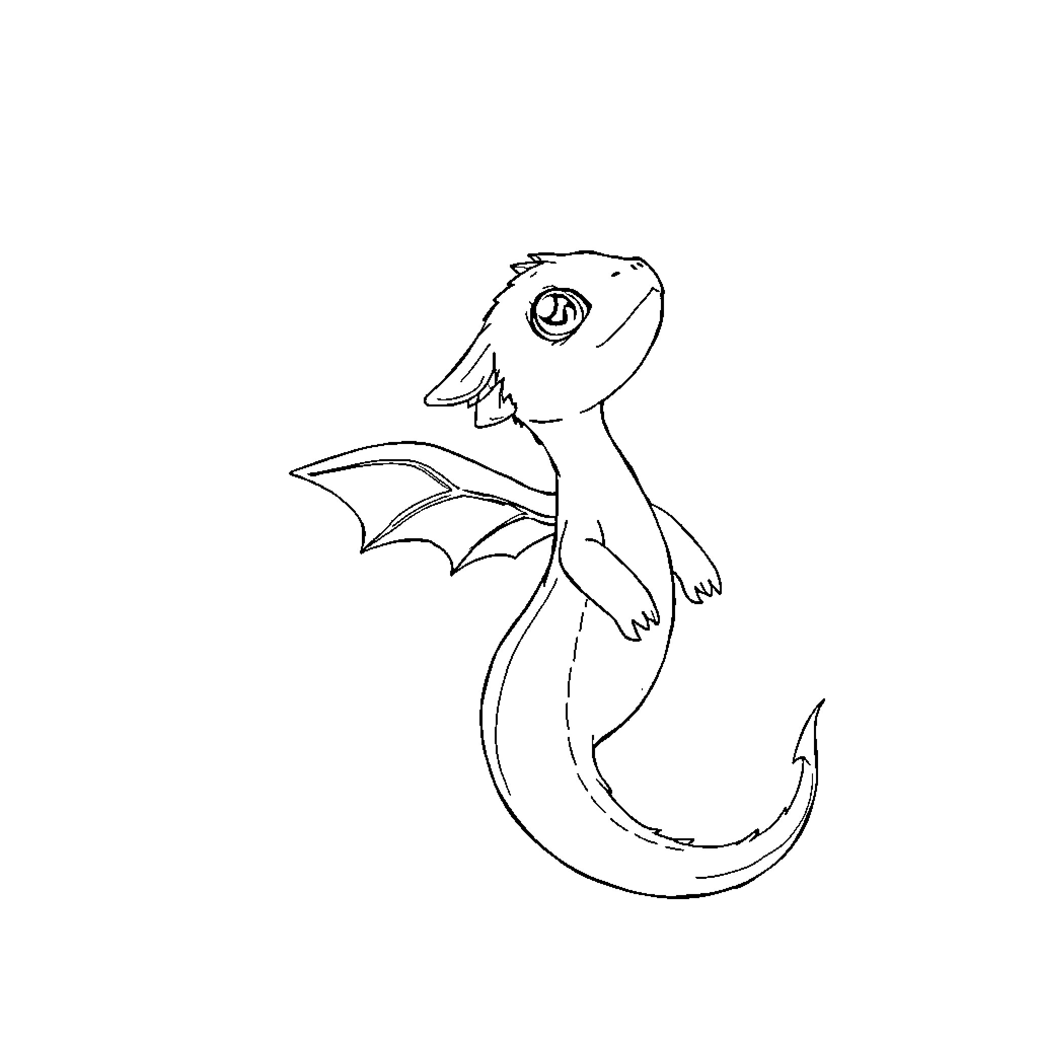 Dragon hatchling exploring its surroundings Coloring Page (free black-and-white line drawing printable PDF for all, from beginners to advanced learners, including children, teens, adults, and seniors)