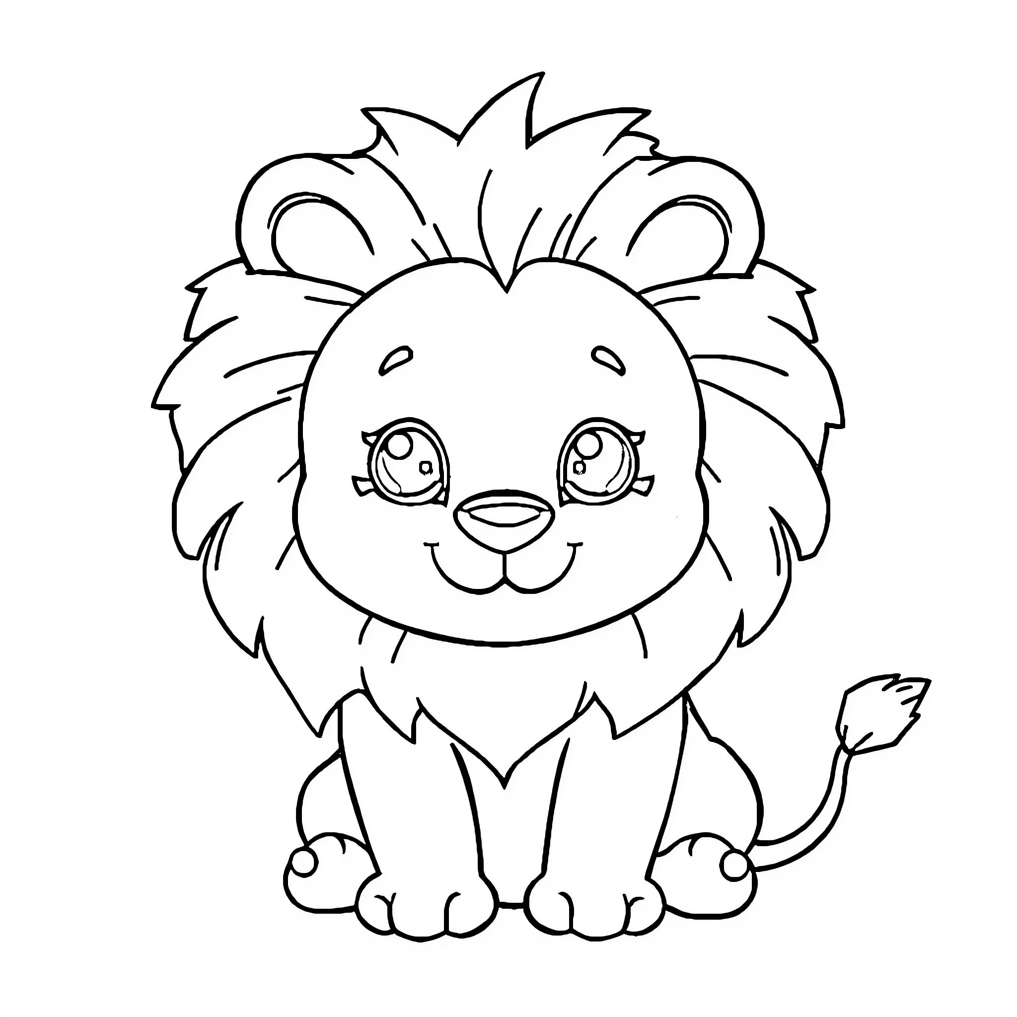Lion cub with cute expression Coloring Page (free black-and-white line drawing printable PDF for all, from beginners to advanced learners, including children, teens, adults, and seniors)