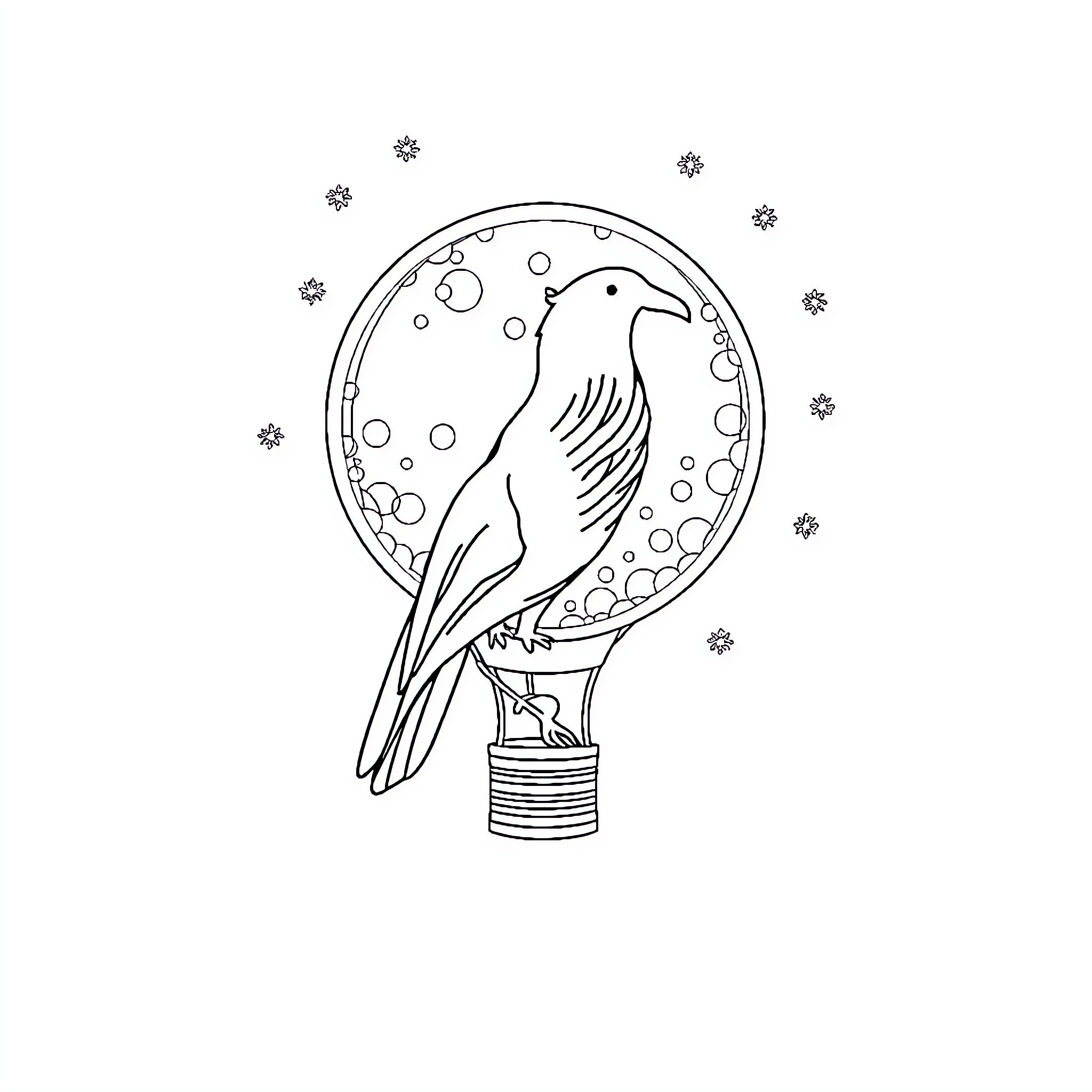 Dove perched on a decorated globe Coloring Page (free black-and-white line drawing printable PDF for all, from beginners to advanced learners, including children, teens, adults, and seniors)