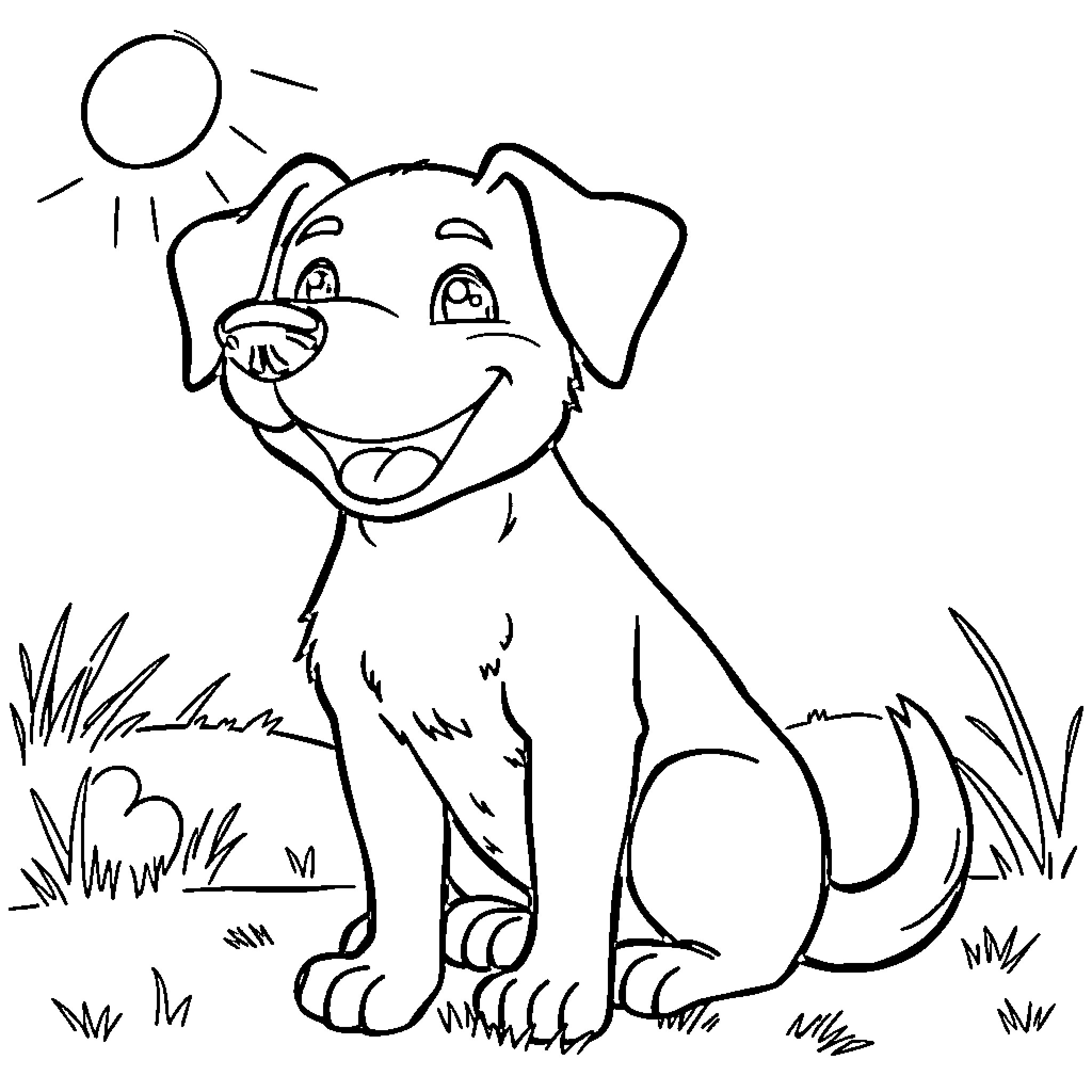 Dog enjoying the sunny day in the park Coloring Page (free black-and-white line drawing printable PDF for all, from beginners to advanced learners, including children, teens, adults, and seniors)