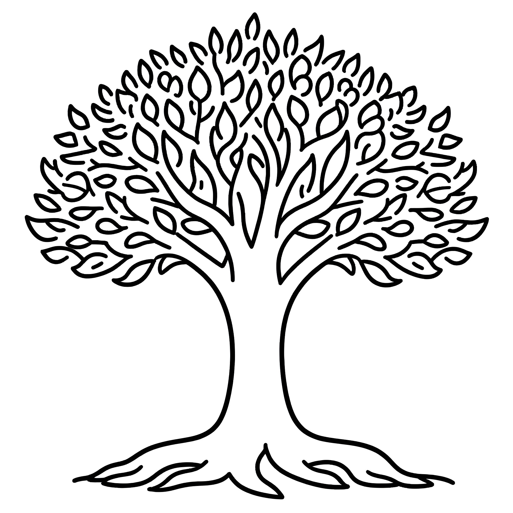 Family Tree of Stylized Leaves and Branches Coloring Page (free black-and-white line drawing printable PDF for all, from beginners to advanced learners, including children, teens, adults, and seniors)