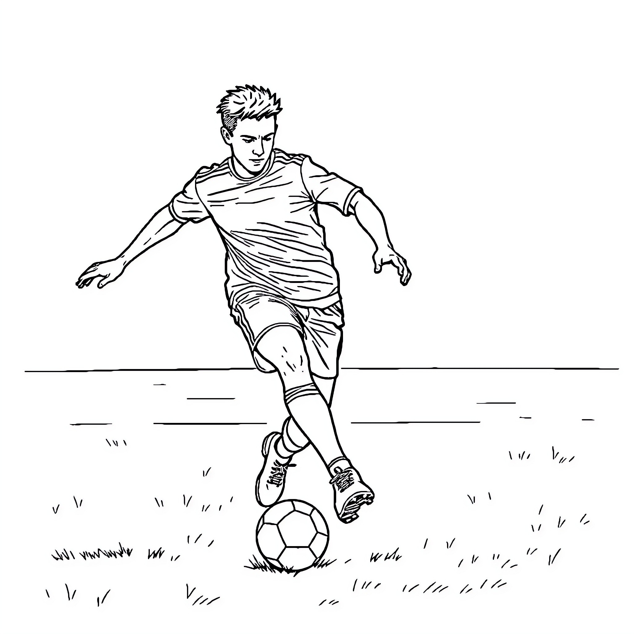 Spider-Man playing football on the field Coloring Page (free black-and-white line drawing printable PDF for all, from beginners to advanced learners, including children, teens, adults, and seniors)
