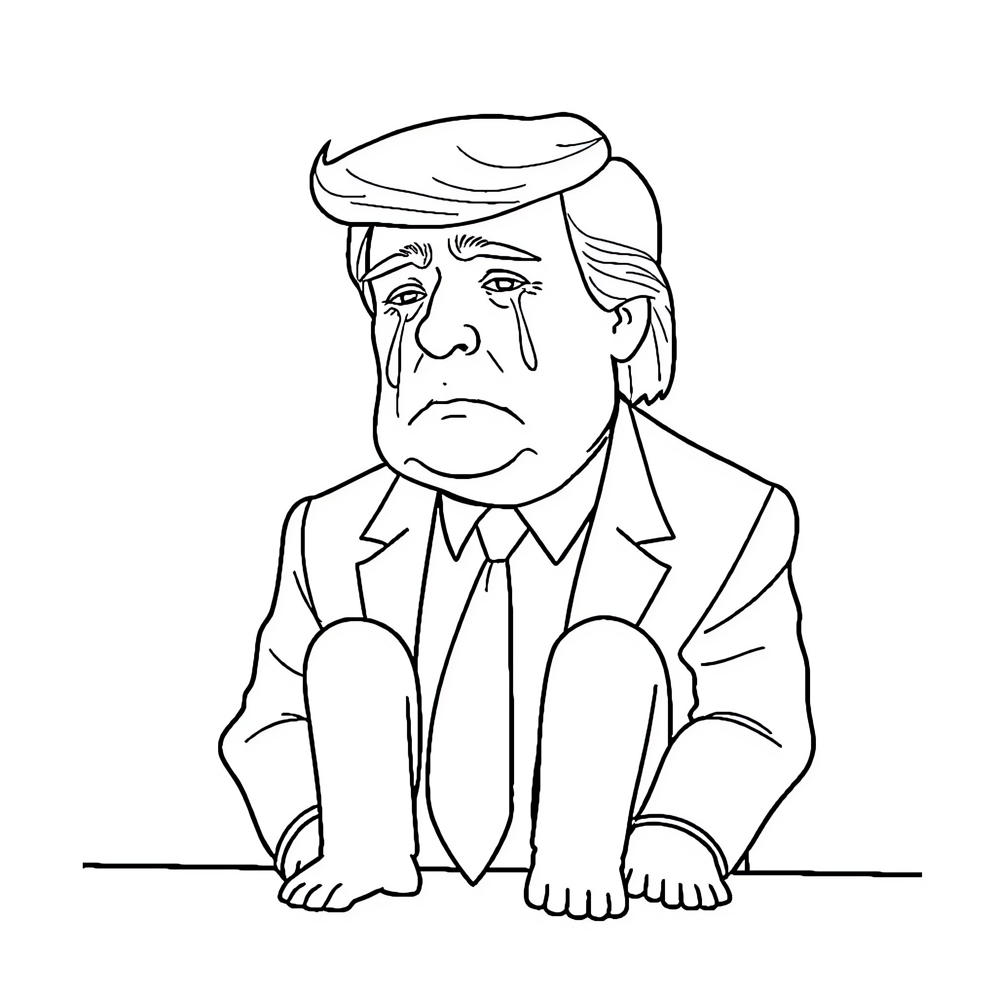 Donald Trump in a distressed expression Coloring Page (free black-and-white line drawing printable PDF for all, from beginners to advanced learners, including children, teens, adults, and seniors)