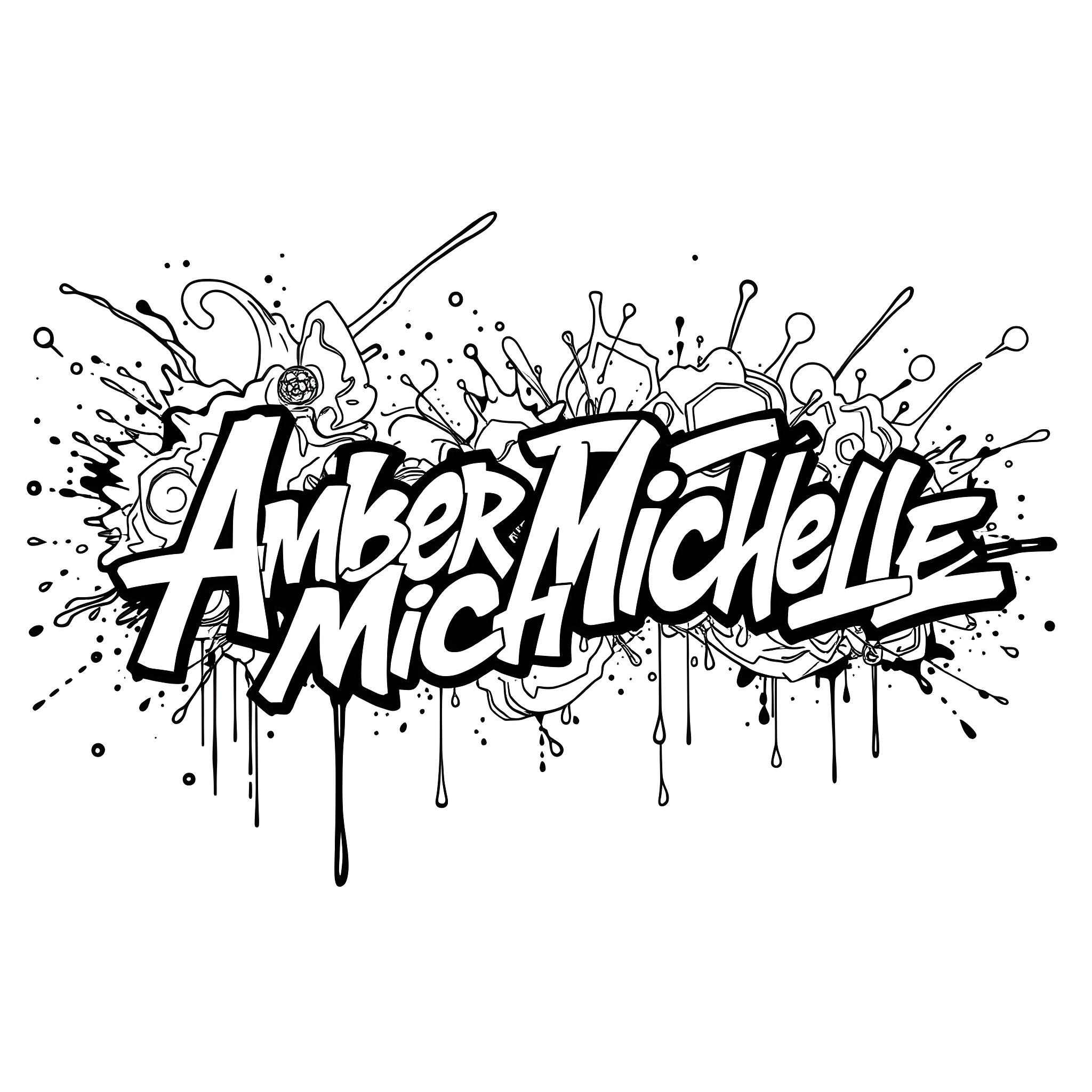 Amber Michelle - Artistic Graffiti Explosion Coloring Page (free black-and-white line drawing printable PDF for all, from beginners to advanced learners, including children, teens, adults, and seniors)