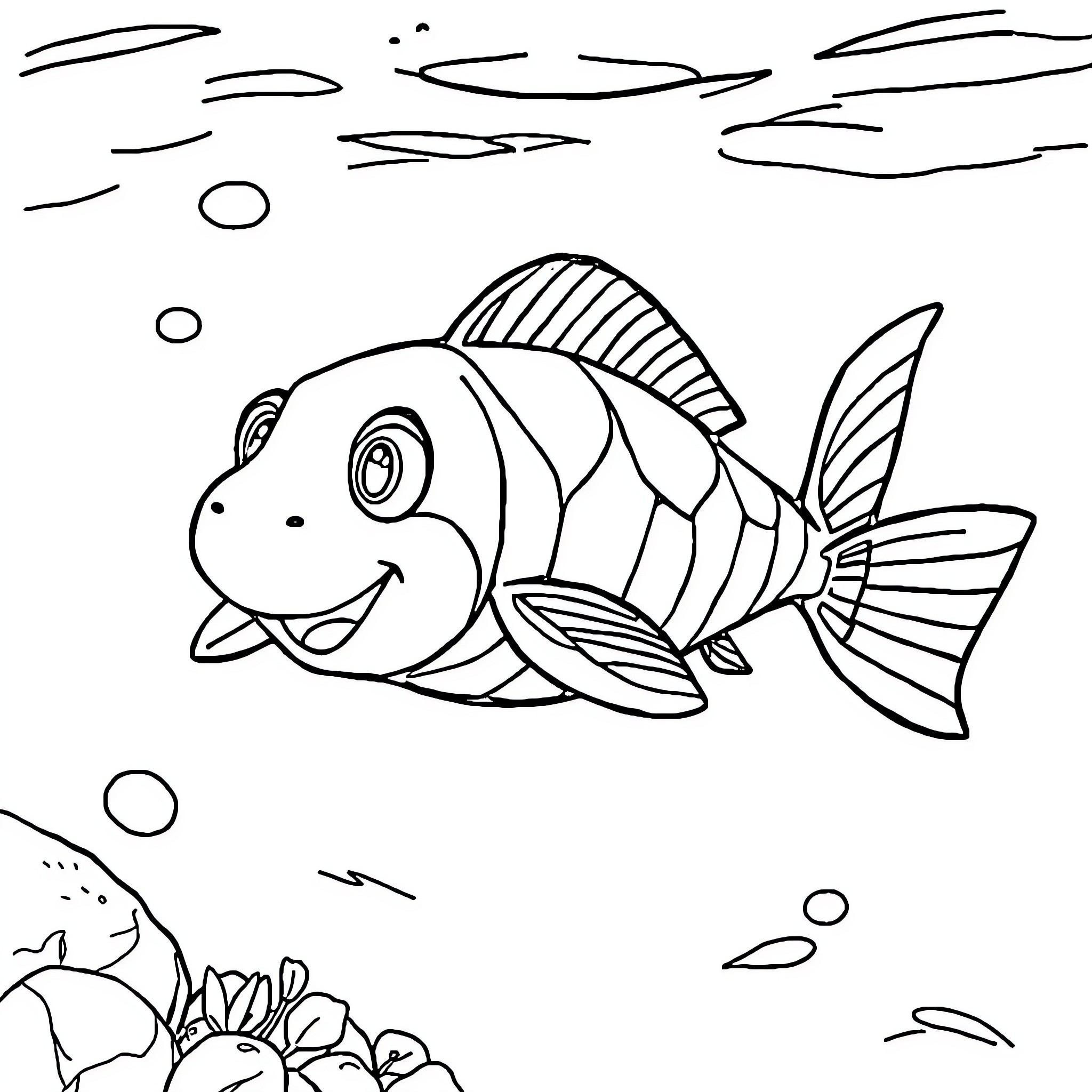 Buc-ee's Friendly Fish Adventure Coloring Page (free black-and-white line drawing printable PDF for all, from beginners to advanced learners, including children, teens, adults, and seniors)