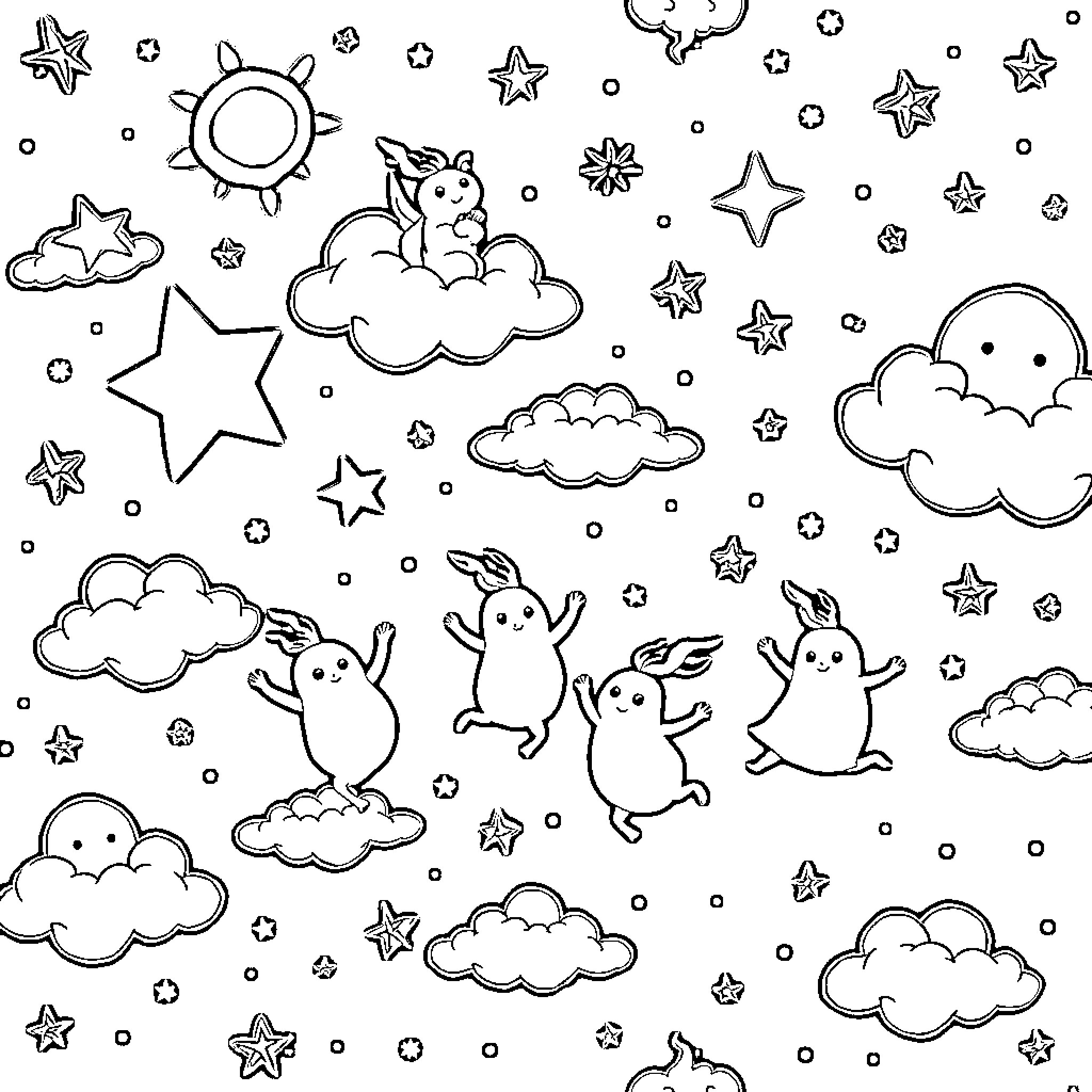 Soot Sprite Playful Whimsical Adventure Coloring Page (free black-and-white line drawing printable PDF for all, from beginners to advanced learners, including children, teens, adults, and seniors)