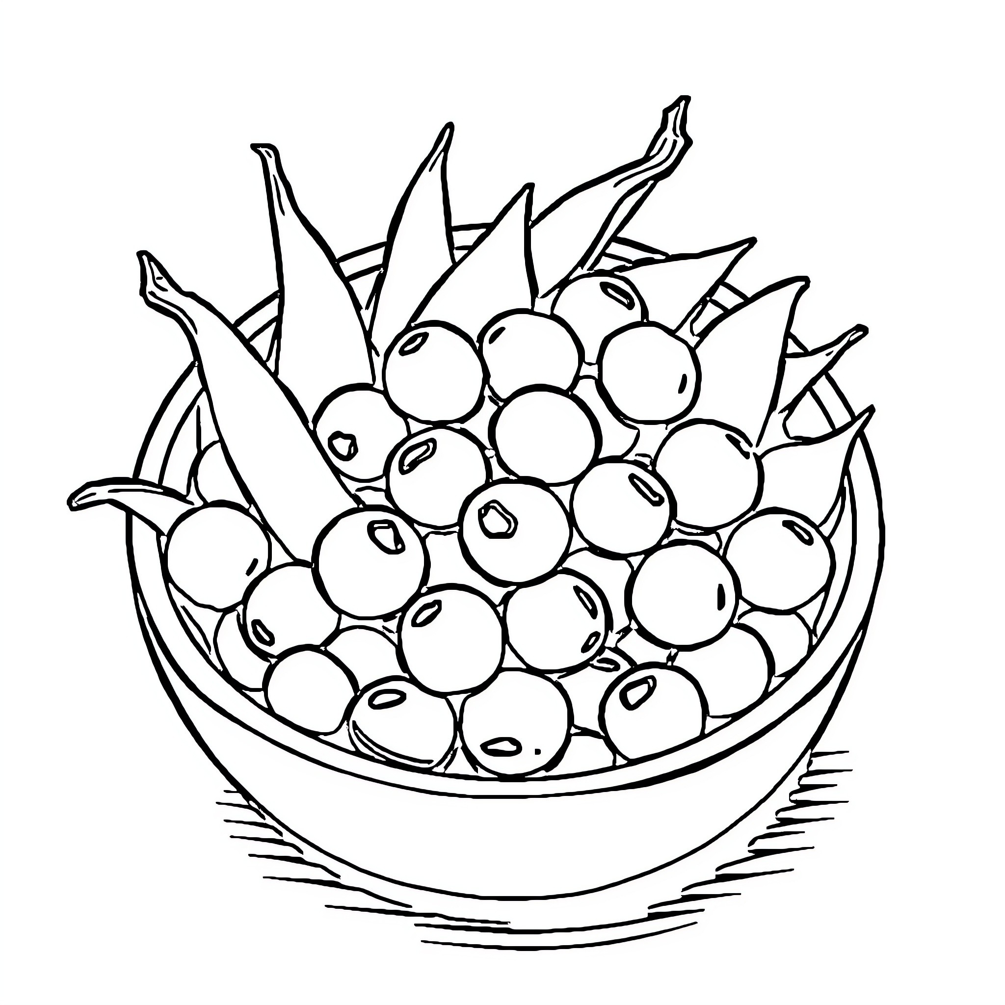 Pea Pods Brimming with Plump Peas Coloring Page (free black-and-white line drawing printable PDF for all, from beginners to advanced learners, including children, teens, adults, and seniors)