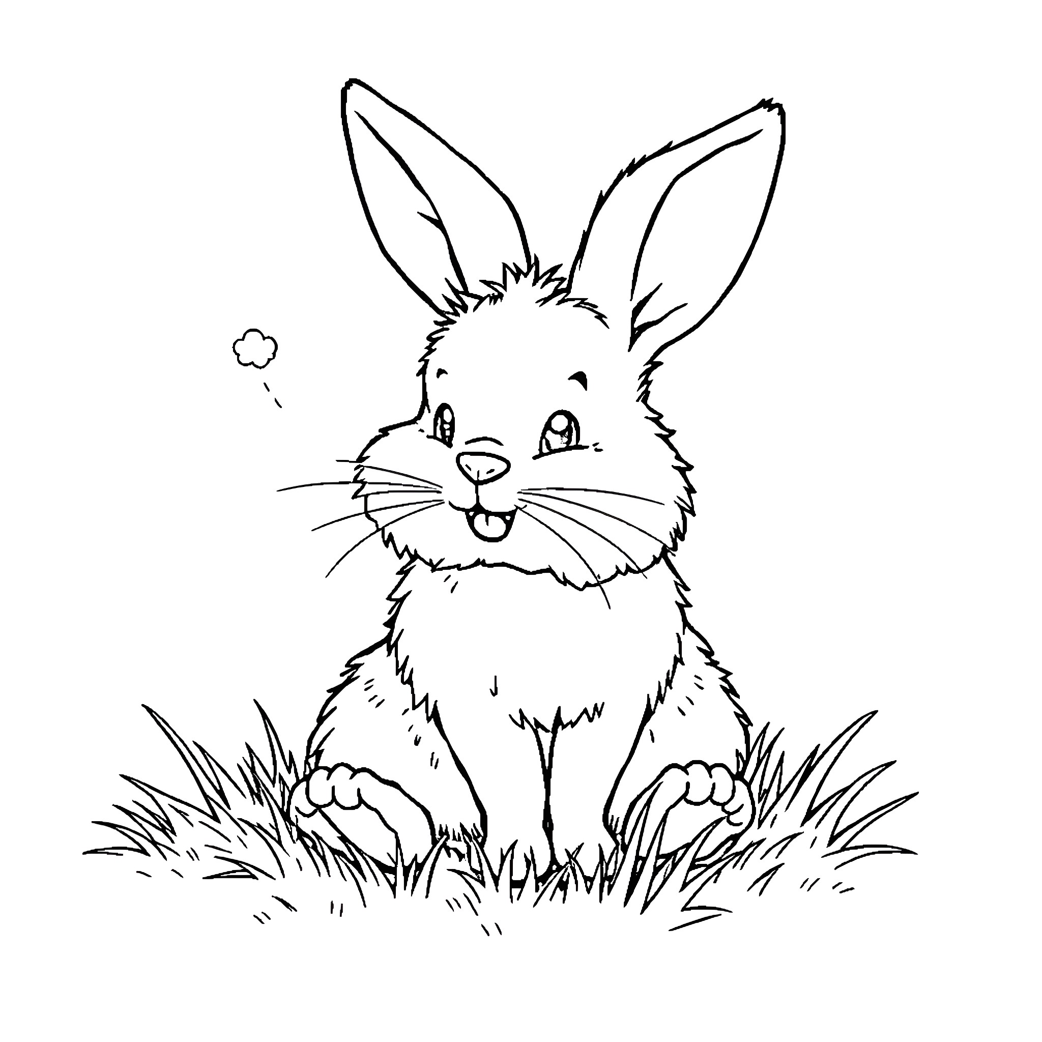 Bunny enjoying the outdoors happily Coloring Page (free black-and-white line drawing printable PDF for all, from beginners to advanced learners, including children, teens, adults, and seniors)