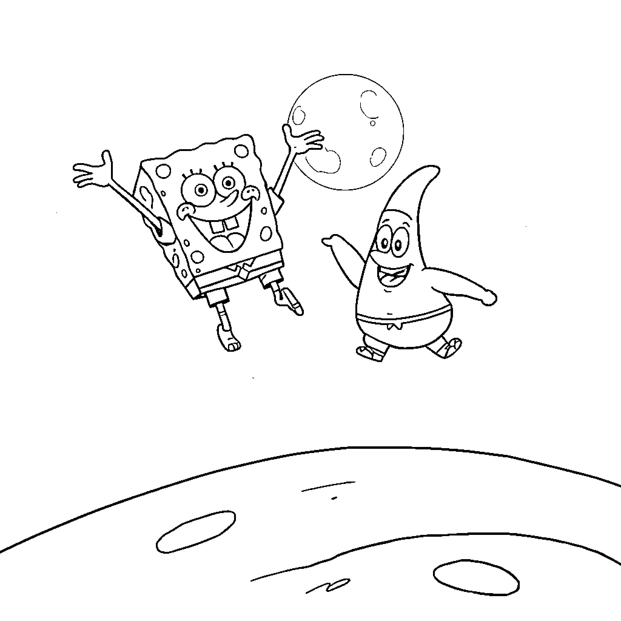 Spongebob and Patrick having a jolly time Coloring Page (free black-and-white line drawing printable PDF for all, from beginners to advanced learners, including children, teens, adults, and seniors)