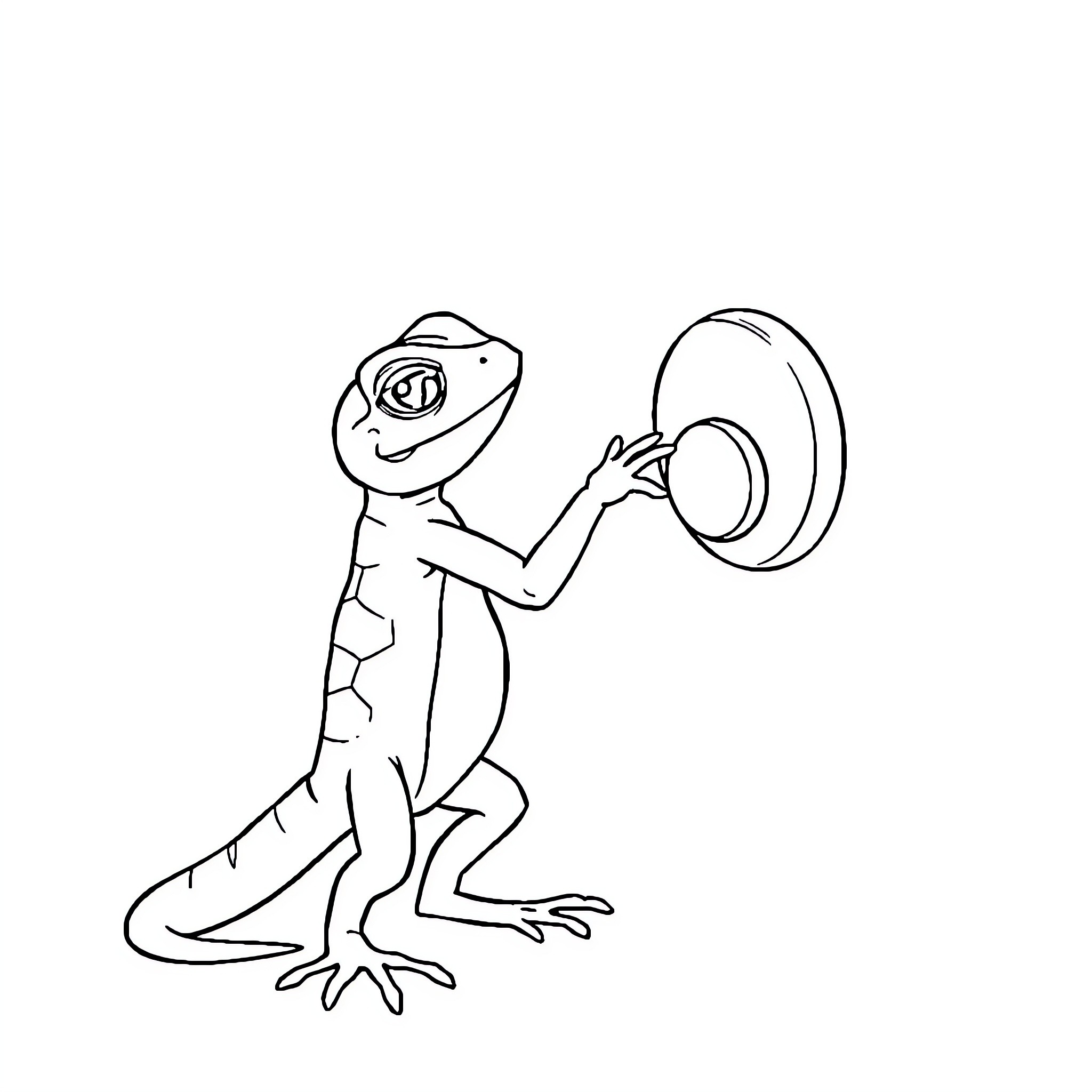 Lizard playing a musical instrument Coloring Page (free black-and-white line drawing printable PDF for all, from beginners to advanced learners, including children, teens, adults, and seniors)