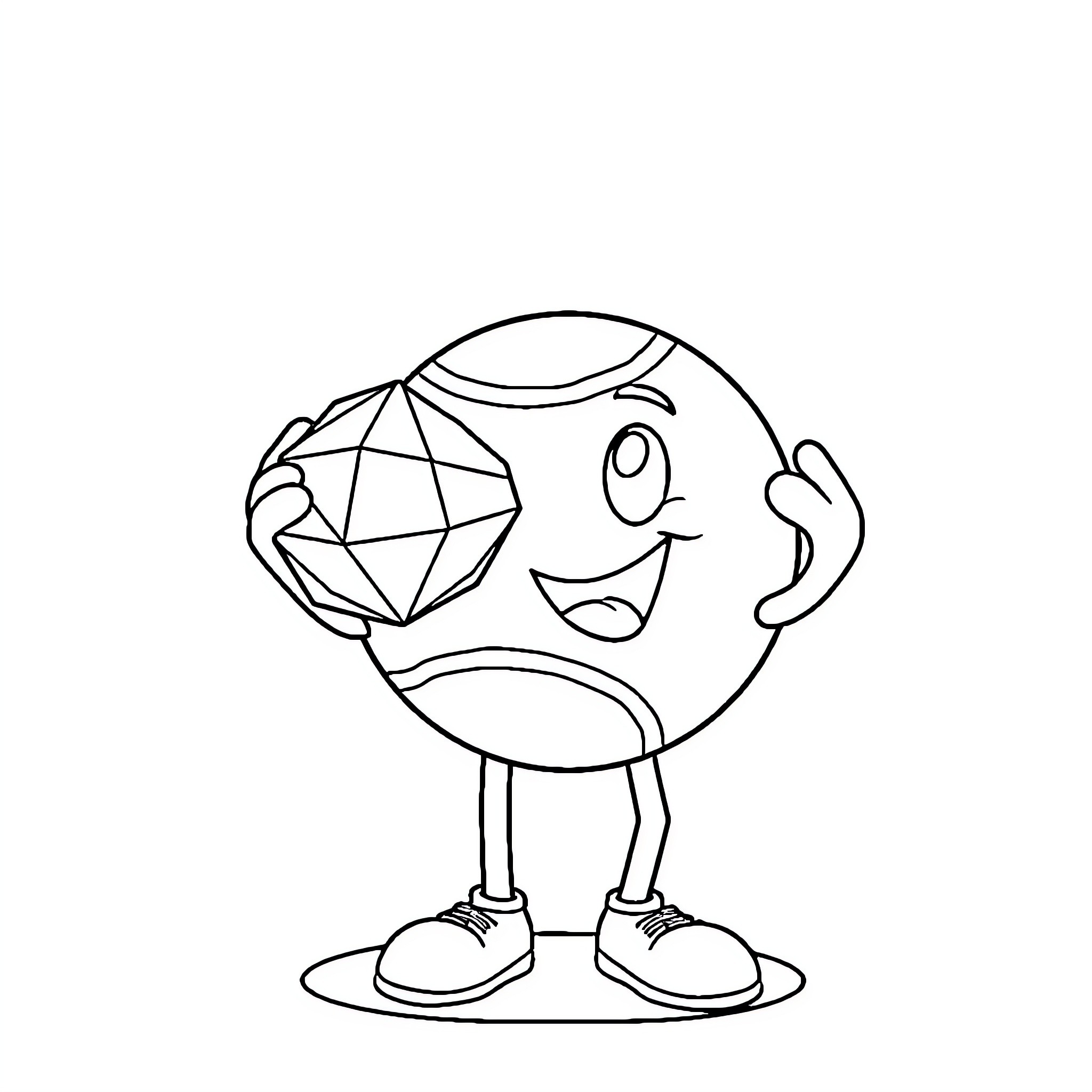 Tennis Ball Character Gesturing Happily Coloring Page (free black-and-white line drawing printable PDF for all, from beginners to advanced learners, including children, teens, adults, and seniors)