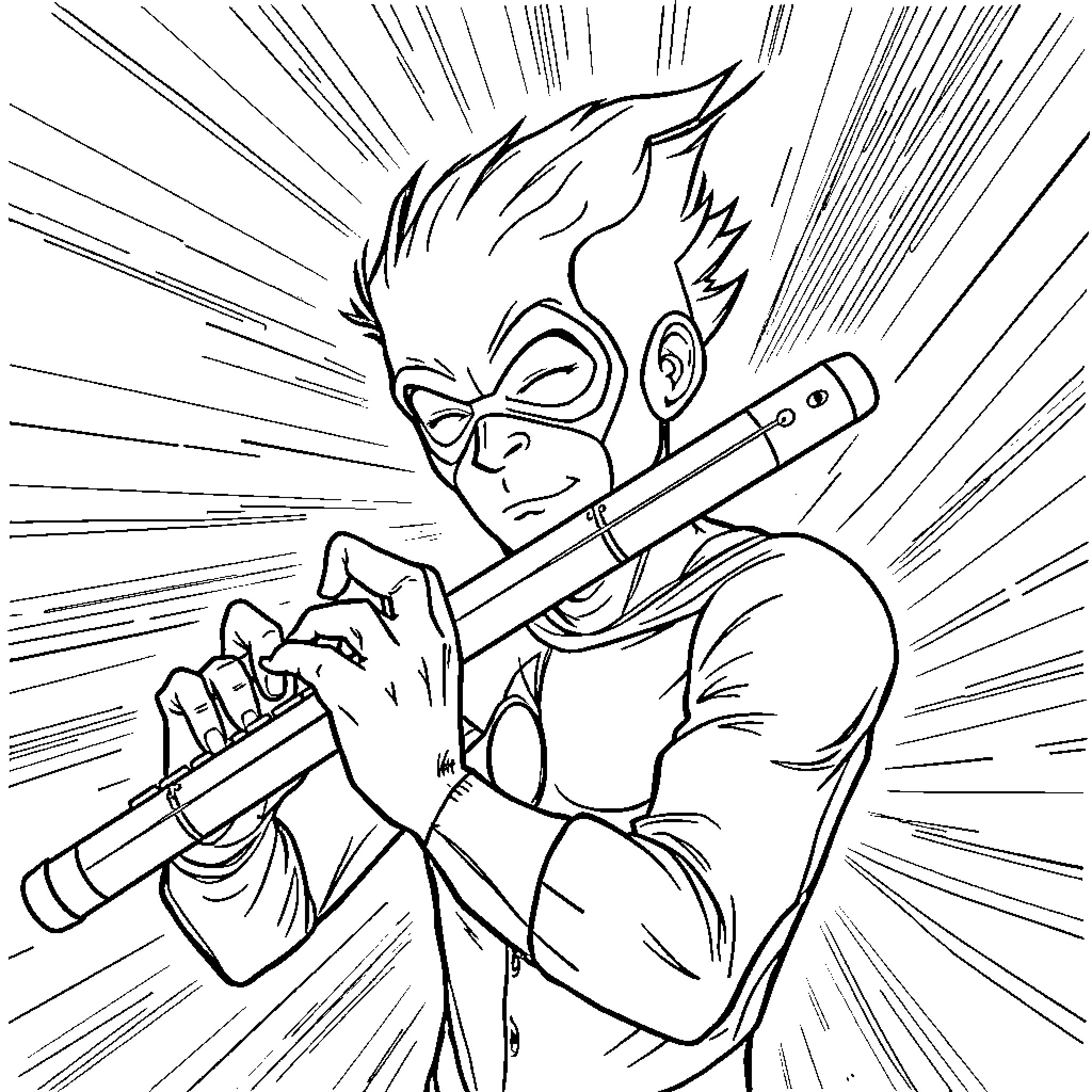 Flash of Fierce Warrior Wielding a Weapon Coloring Page (free black-and-white line drawing printable PDF for all, from beginners to advanced learners, including children, teens, adults, and seniors)