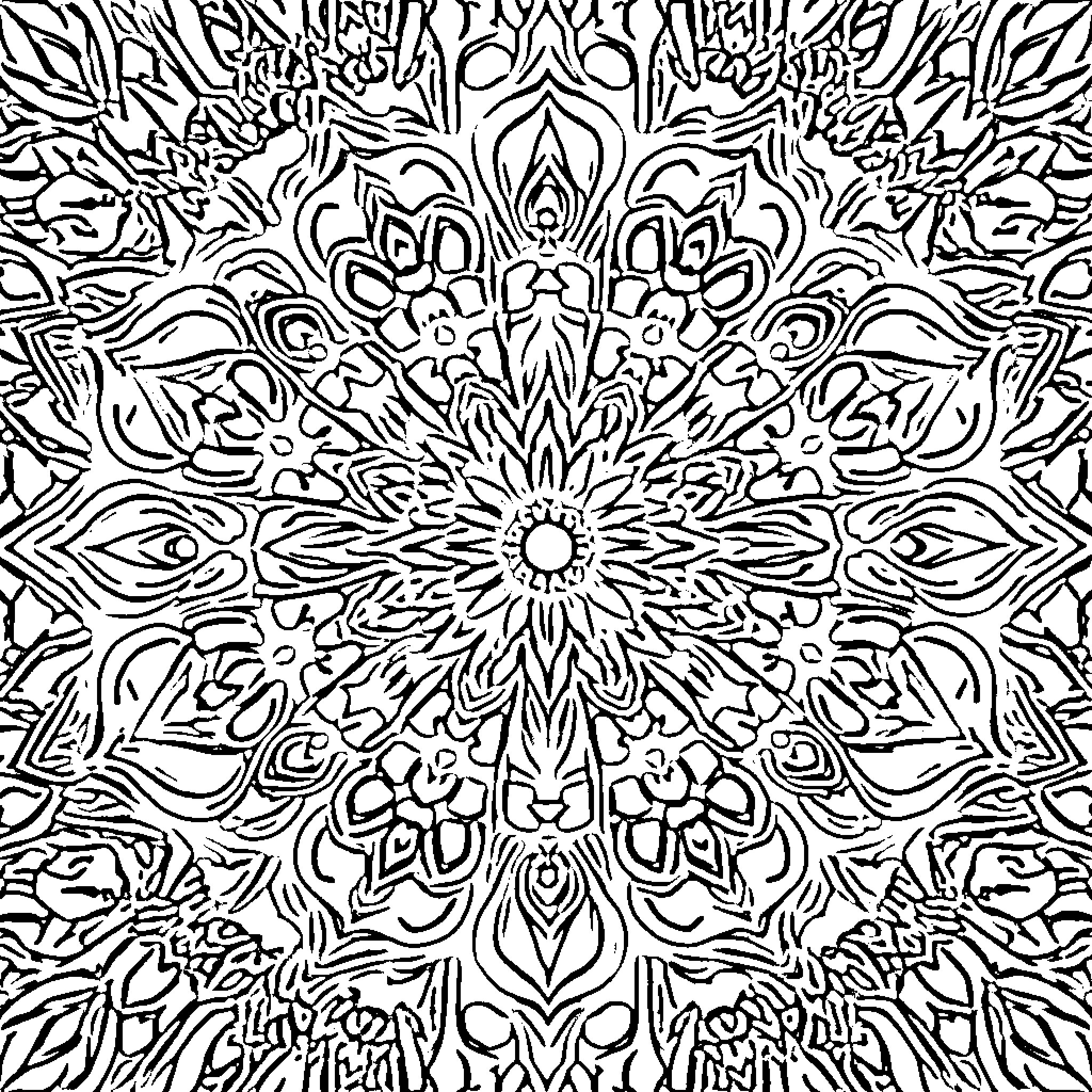 Mandala of intricate abstract shapes and patterns Coloring Page (free black-and-white line drawing printable PDF for all, from beginners to advanced learners, including children, teens, adults, and seniors)
