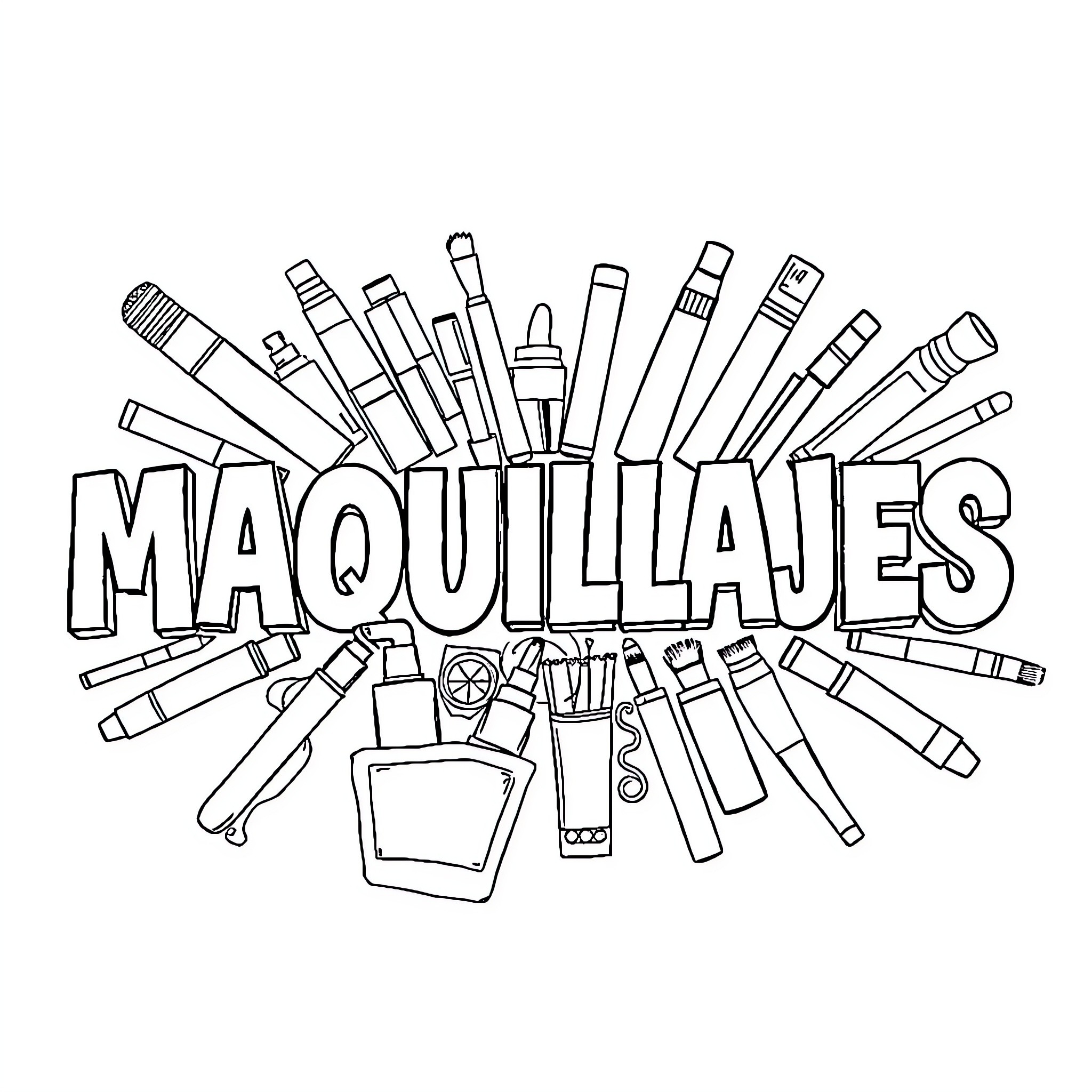 Makeup Tools and Accessories Coloring Page (free black-and-white line drawing printable PDF for all, from beginners to advanced learners, including children, teens, adults, and seniors)