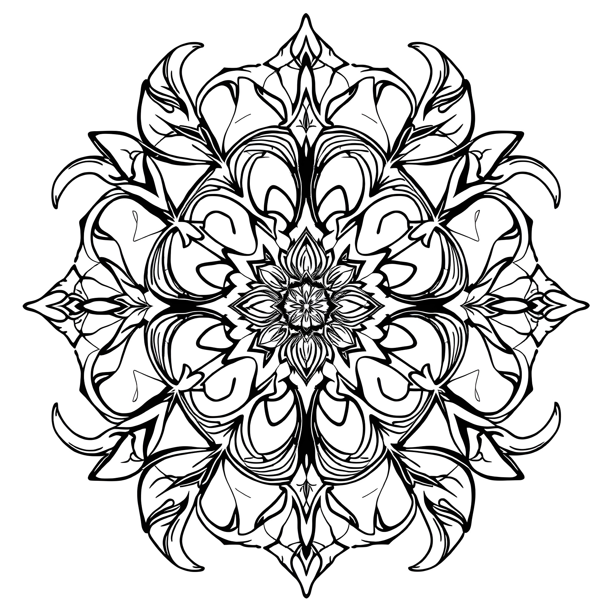Pattern of intricate floral mandala design Coloring Page (free black-and-white line drawing printable PDF for all, from beginners to advanced learners, including children, teens, adults, and seniors)