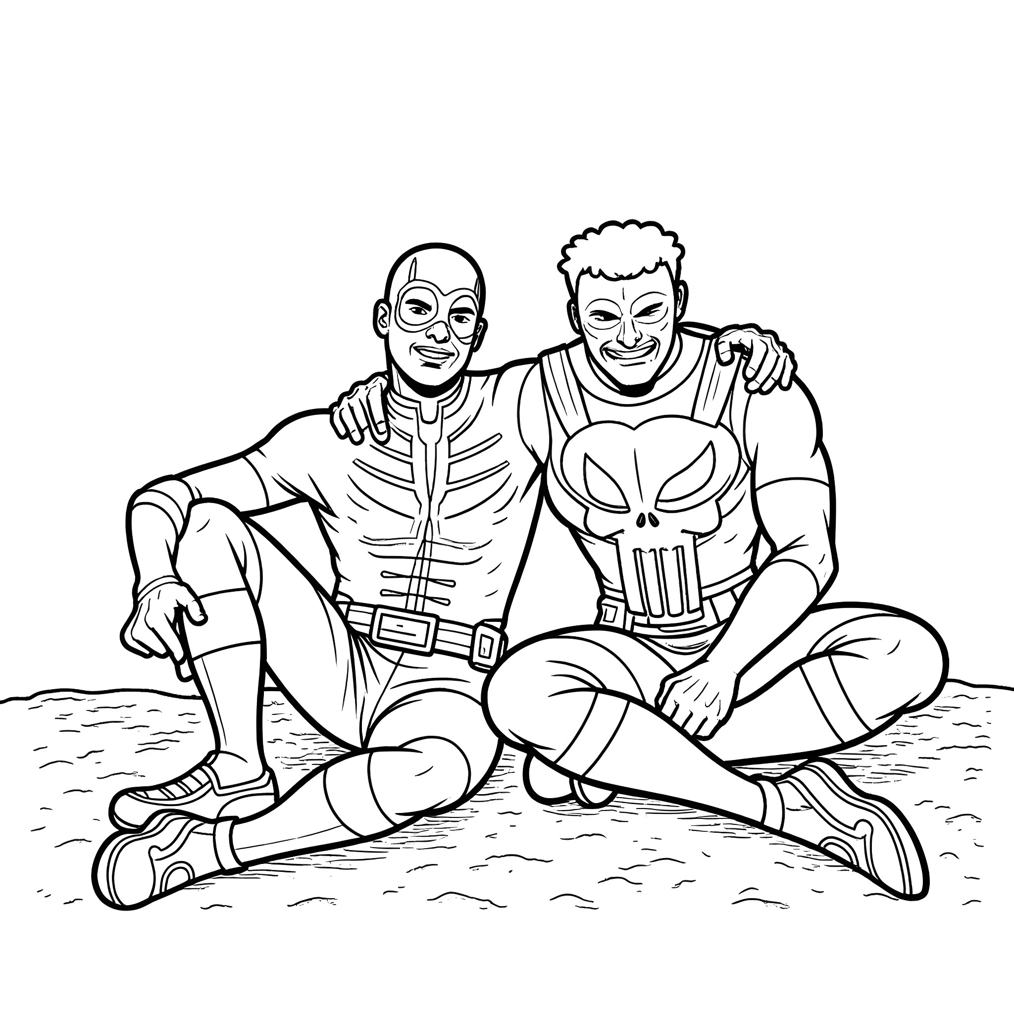 Daredevil duo's daring desert antics Coloring Page (free black-and-white line drawing printable PDF for all, from beginners to advanced learners, including children, teens, adults, and seniors)