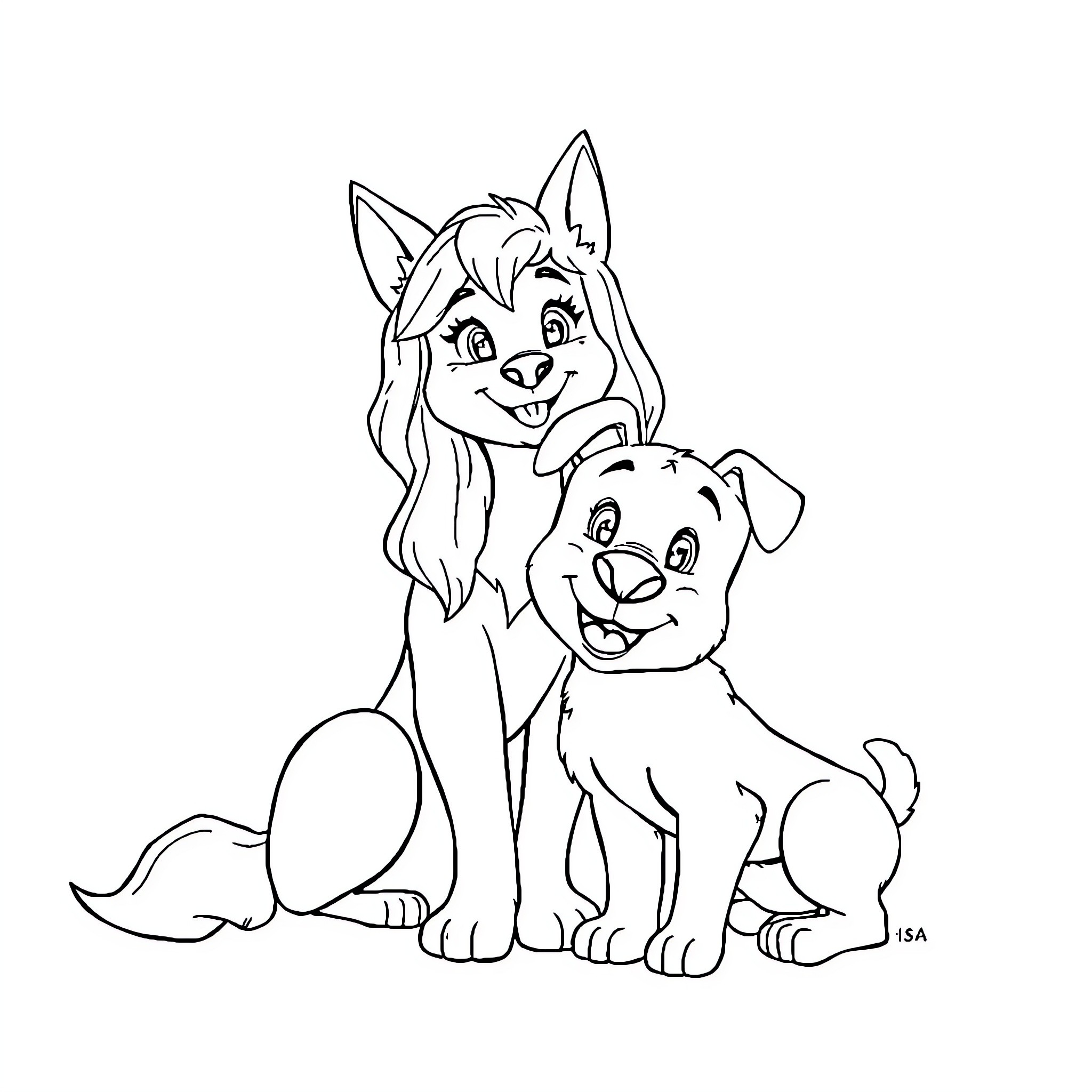 Freyja and Her Canine Companion Coloring Page (free black-and-white line drawing printable PDF for all, from beginners to advanced learners, including children, teens, adults, and seniors)